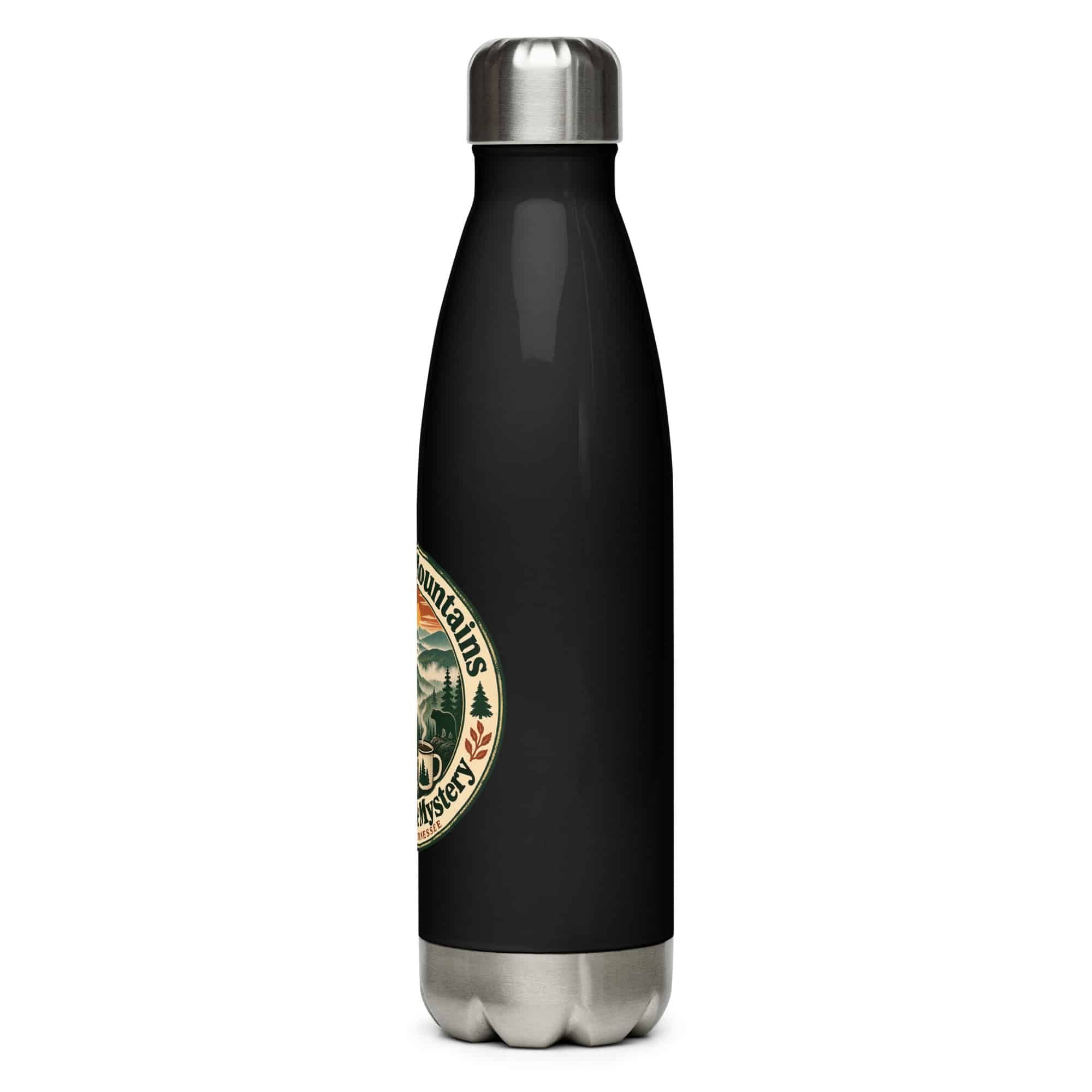 Gatlinburg and the Smokies Stainless Steel Water Bottle: I Like My Mountains with a Little Mystery, Vintage Round Badge