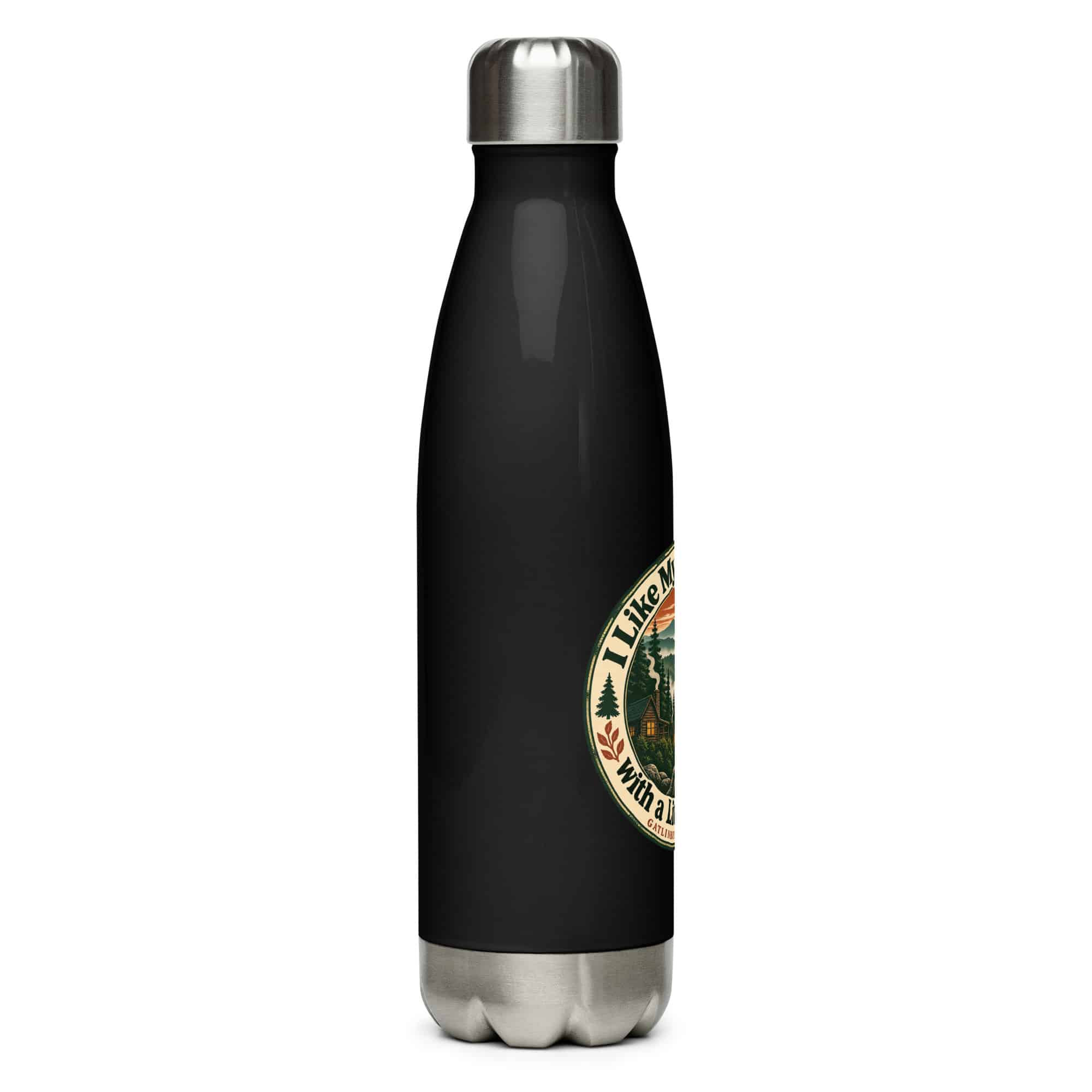 Gatlinburg and the Smokies Stainless Steel Water Bottle: I Like My Mountains with a Little Mystery, Vintage Round Badge