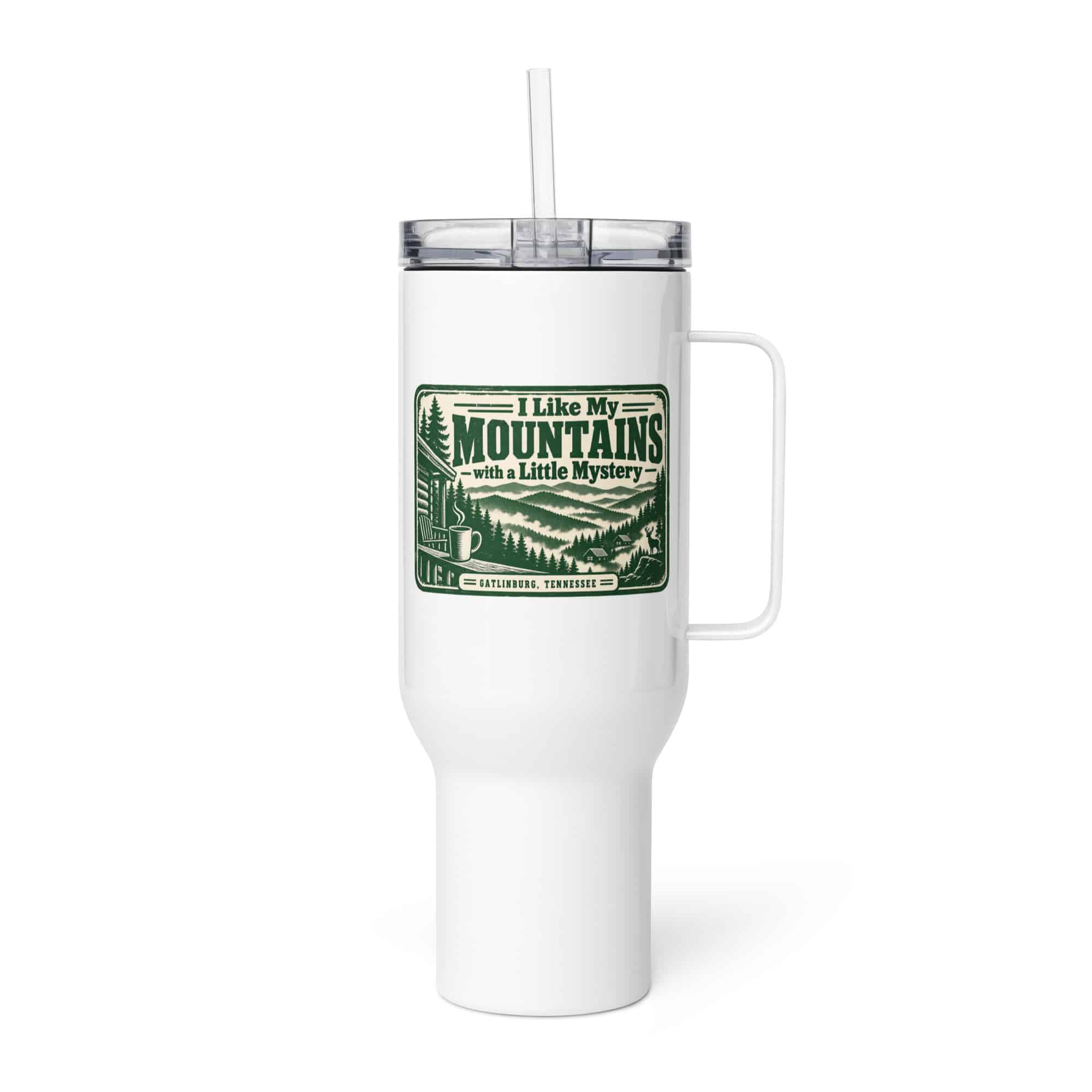 Gatlinburg and the Smokies Travel Mug: I Like My Mountains with a Little Mystery, Forest Ink Stamp