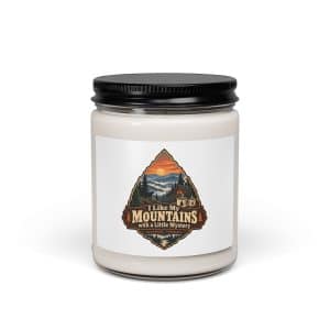 Gatlinburg and the Smokies Soy Wax Candle: I Like My Mountains with a Little Mystery, Scenic Shield Badge - 9oz - Main