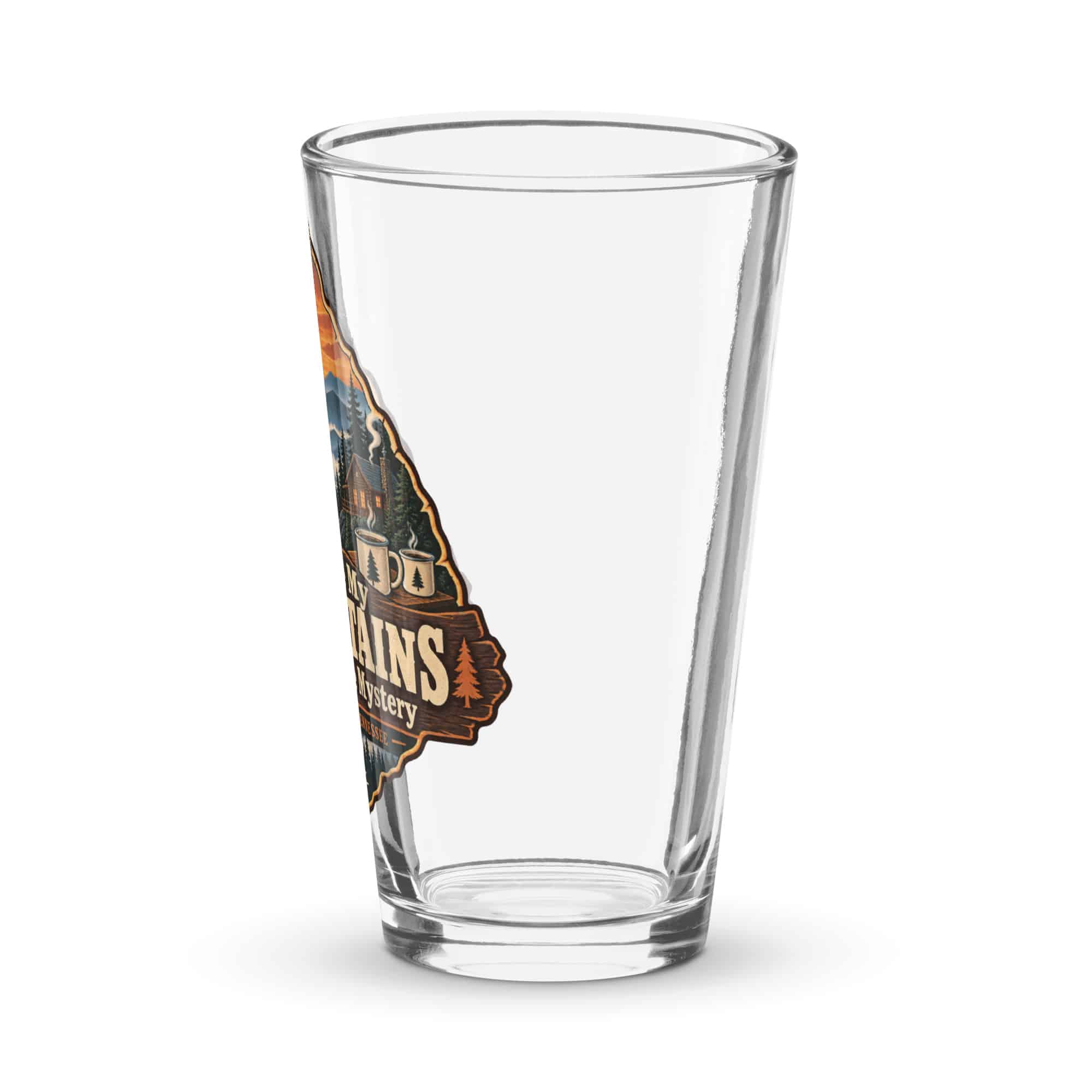 Gatlinburg and the Smokies Pint Glass: I Like My Mountains with a Little Mystery, Scenic Shield Badge
