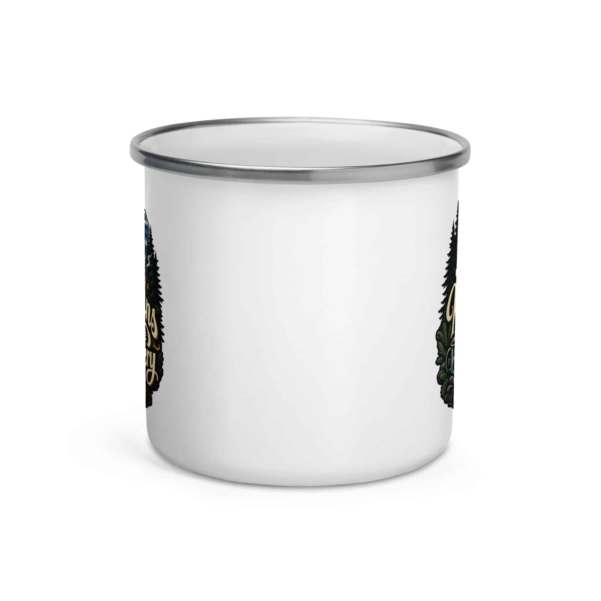 Gatlinburg and the Smokies Enamel Camp Mug: I Like My Mountains with a Little Mystery, Woodland Scenic Lettering