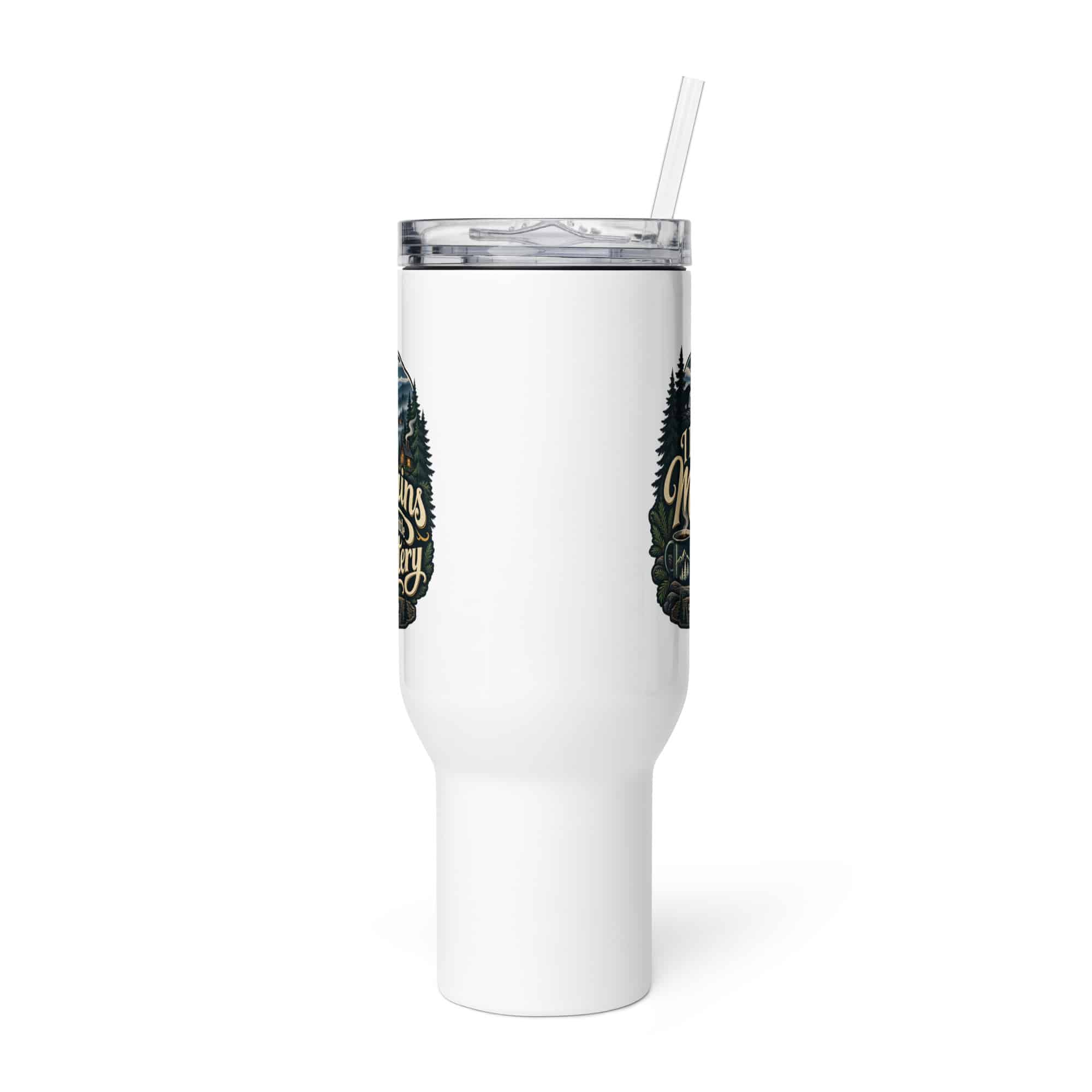 Gatlinburg and the Smokies Travel Mug: I Like My Mountains with a Little Mystery, Woodland Scenic Lettering
