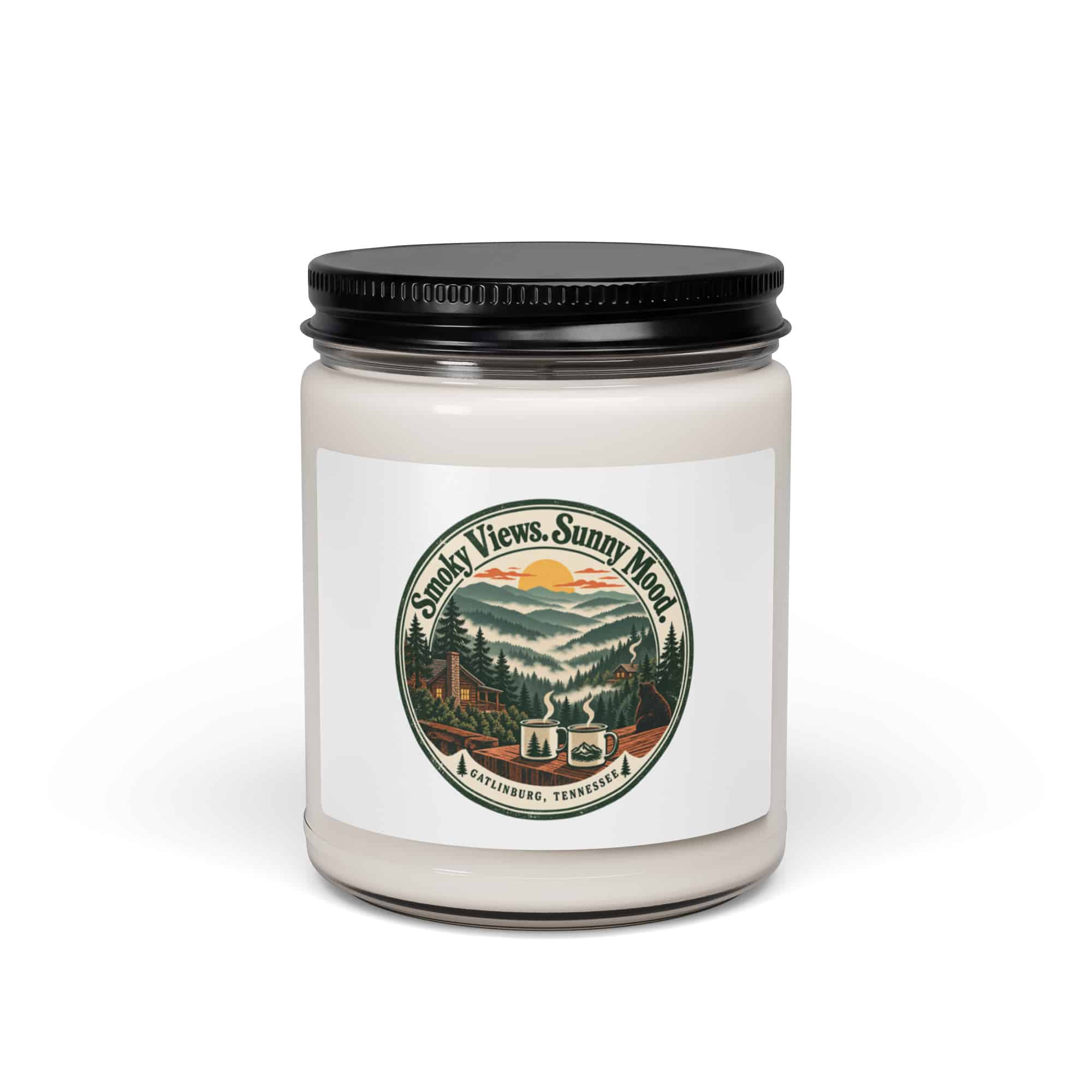 Gatlinburg and the Smokies Soy Wax Candle: Smoky Views. Sunny Mood, Vintage Round Badge
