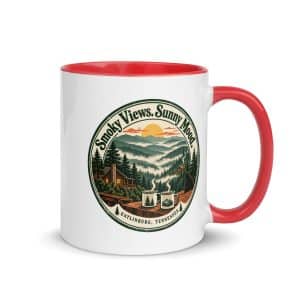 Gatlinburg and the Smokies Color Inside Coffee Mug: Smoky Views. Sunny Mood, Vintage Round Badge - 11 oz - Main
