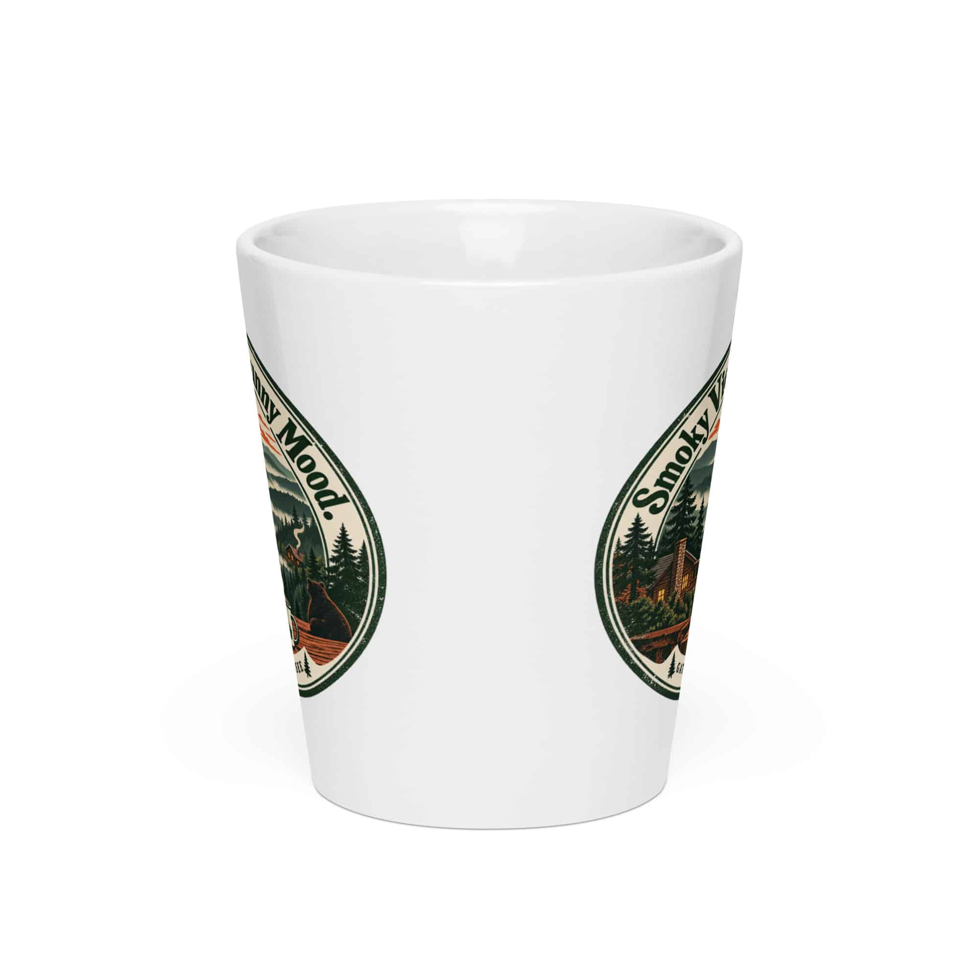 Gatlinburg and the Smokies Latte Mug: Smoky Views. Sunny Mood, Vintage Round Badge