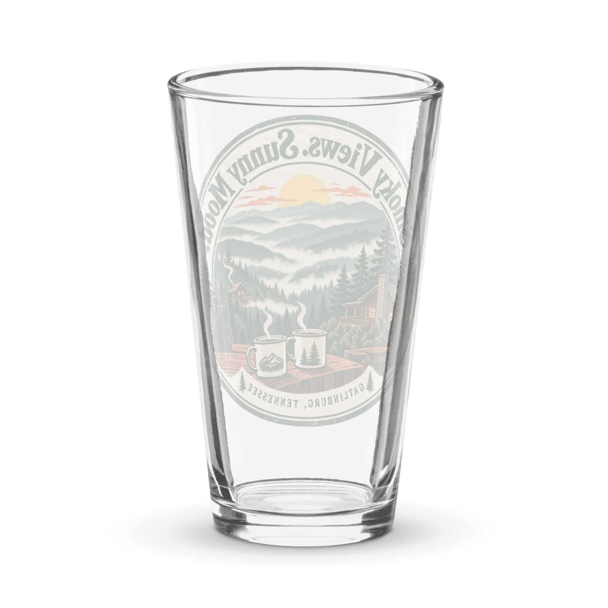 Gatlinburg and the Smokies Pint Glass: Smoky Views. Sunny Mood, Vintage Round Badge