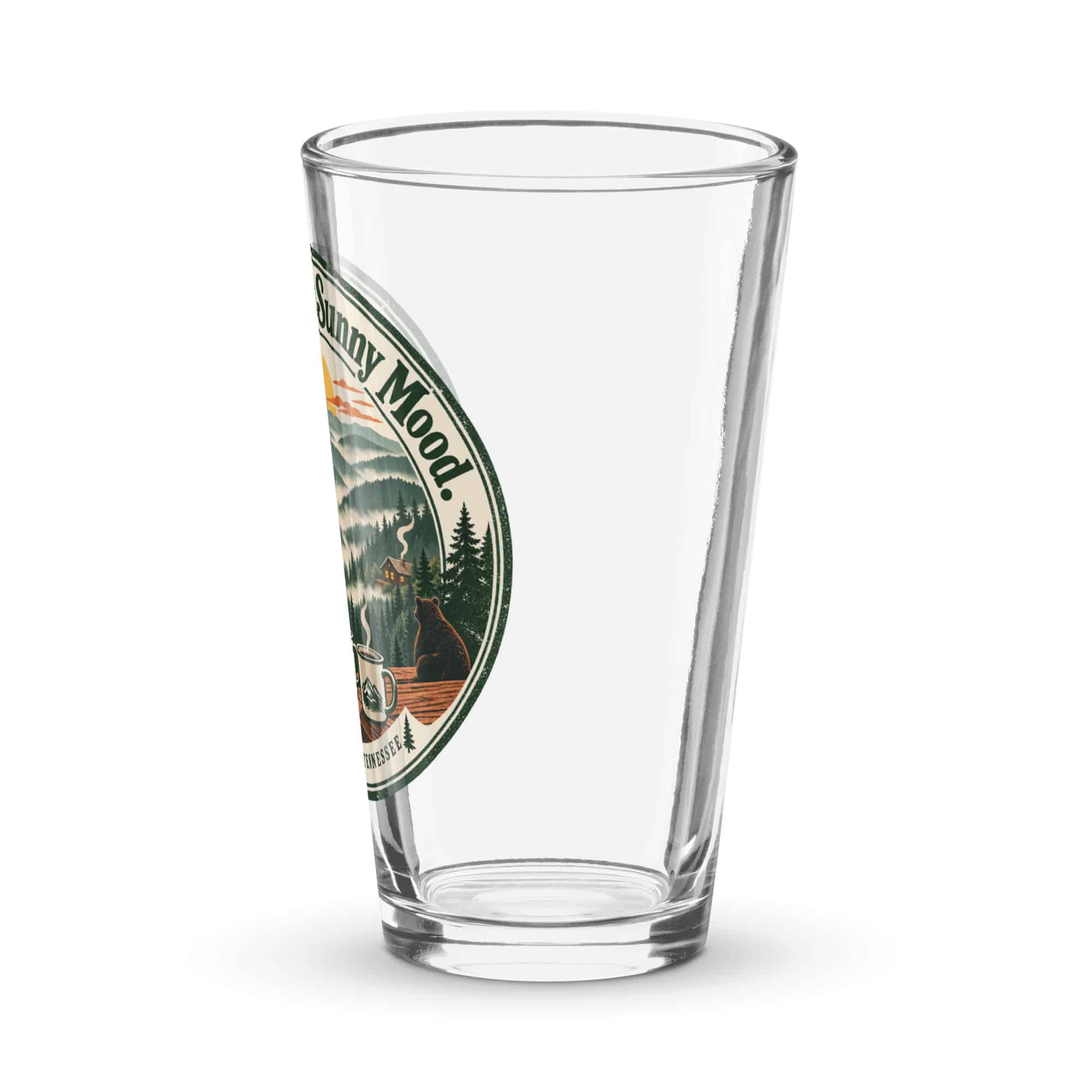 Gatlinburg and the Smokies Pint Glass: Smoky Views. Sunny Mood, Vintage Round Badge