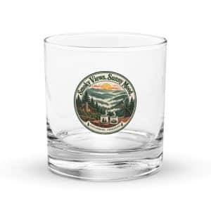 Gatlinburg and the Smokies Rocks Glass: Smoky Views. Sunny Mood, Vintage Round Badge - 10.5 oz - Main