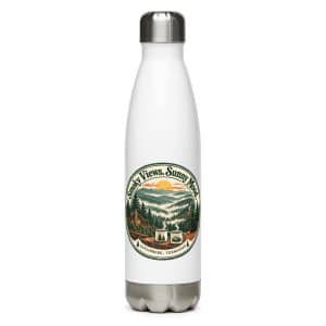 Gatlinburg and the Smokies Stainless Steel Water Bottle: Smoky Views. Sunny Mood, Vintage Round Badge - 17 oz - Main