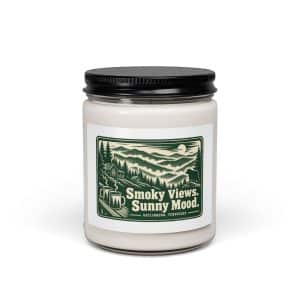 Gatlinburg and the Smokies Soy Wax Candle: Smoky Views. Sunny Mood, Forest Ink Stamp - 9oz - Main