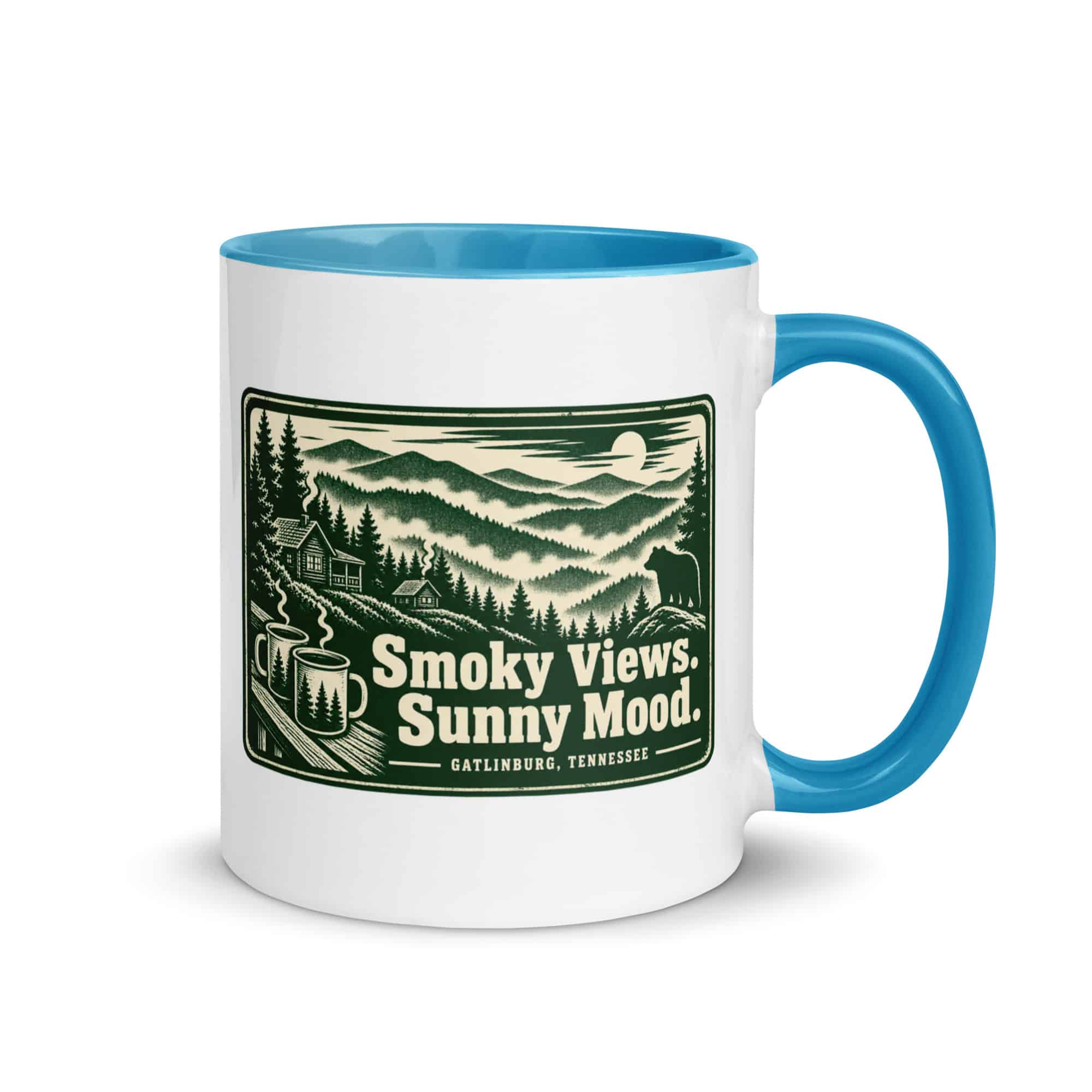 Gatlinburg and the Smokies Color Inside Coffee Mug: Smoky Views. Sunny Mood, Forest Ink Stamp