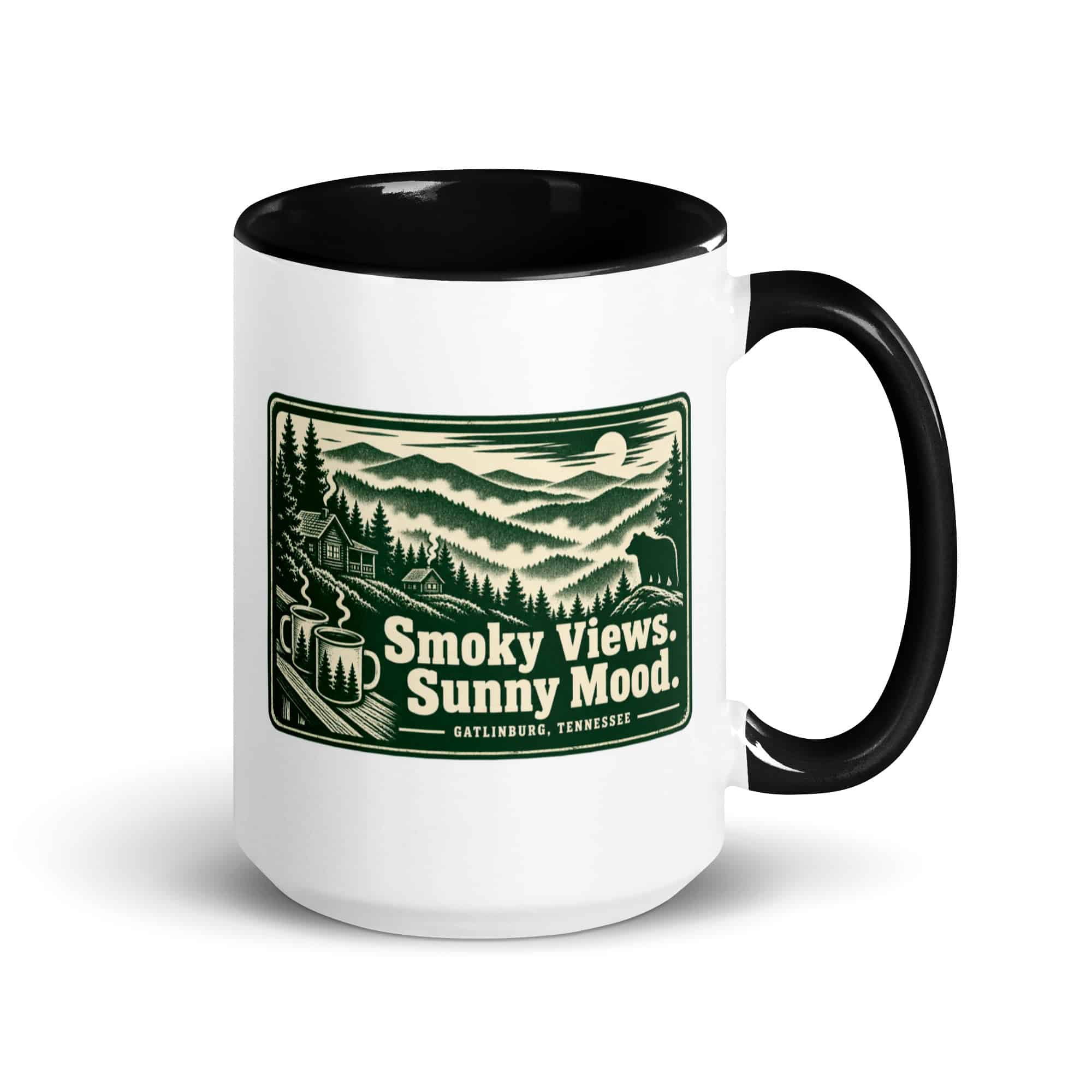 Gatlinburg and the Smokies Color Inside Coffee Mug: Smoky Views. Sunny Mood, Forest Ink Stamp