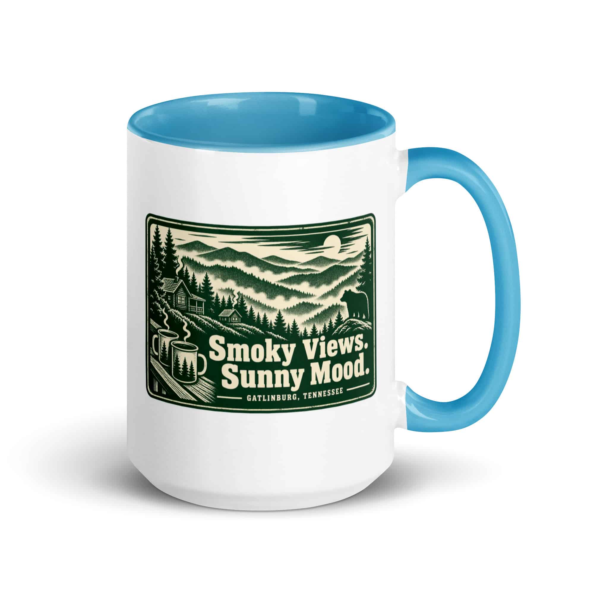 Gatlinburg and the Smokies Color Inside Coffee Mug: Smoky Views. Sunny Mood, Forest Ink Stamp