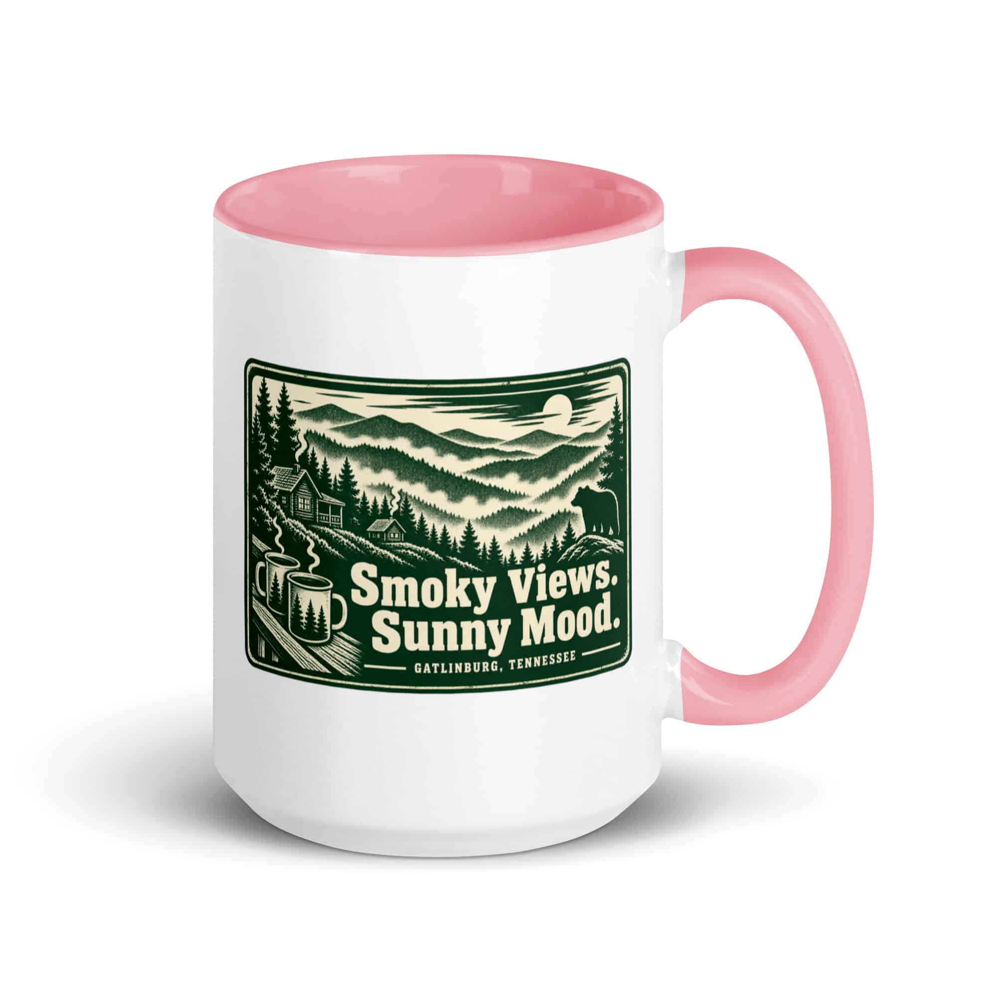 Gatlinburg and the Smokies Color Inside Coffee Mug: Smoky Views. Sunny Mood, Forest Ink Stamp