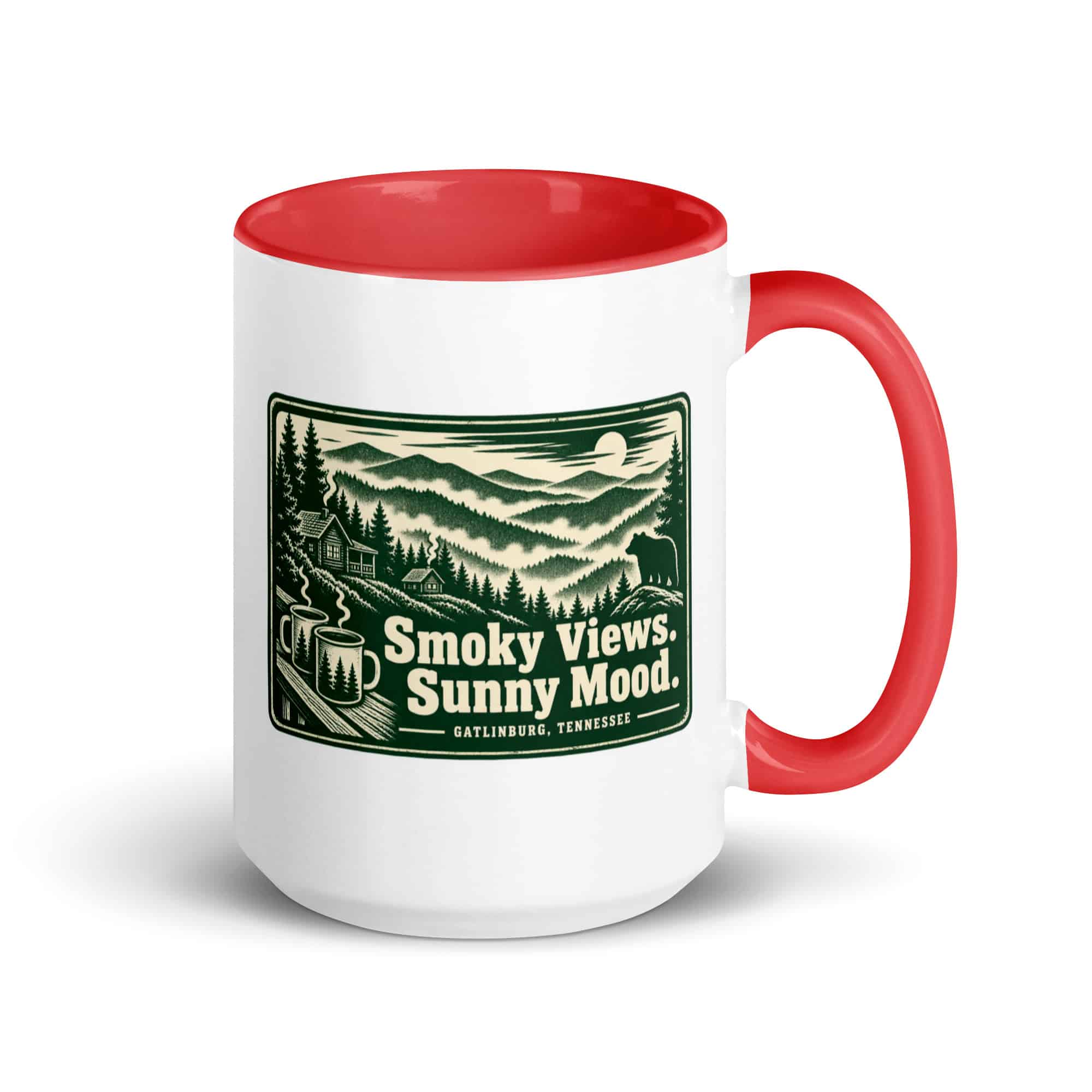 Gatlinburg and the Smokies Color Inside Coffee Mug: Smoky Views. Sunny Mood, Forest Ink Stamp