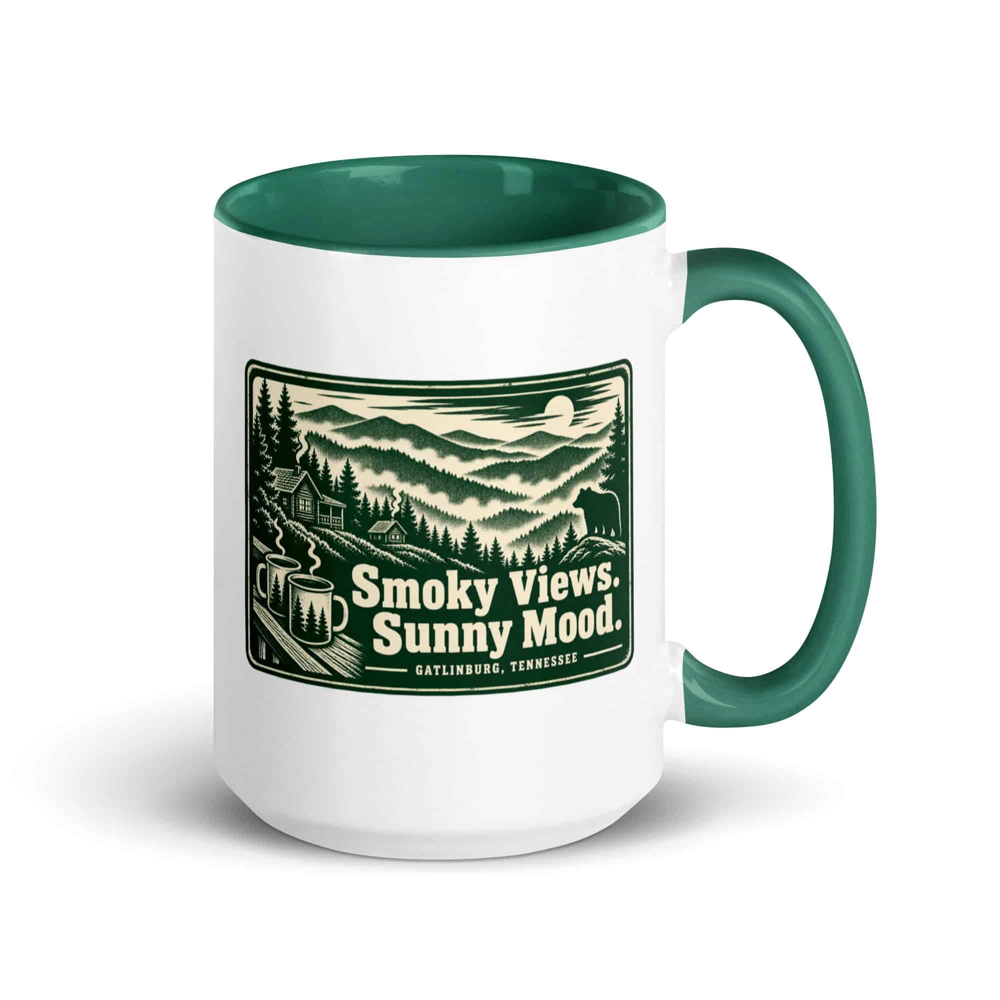 Gatlinburg and the Smokies Color Inside Coffee Mug: Smoky Views. Sunny Mood, Forest Ink Stamp