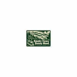 Gatlinburg and the Smokies Die-Cut Magnet: Smoky Views. Sunny Mood, Forest Ink Stamp - 3″×3″ - Main