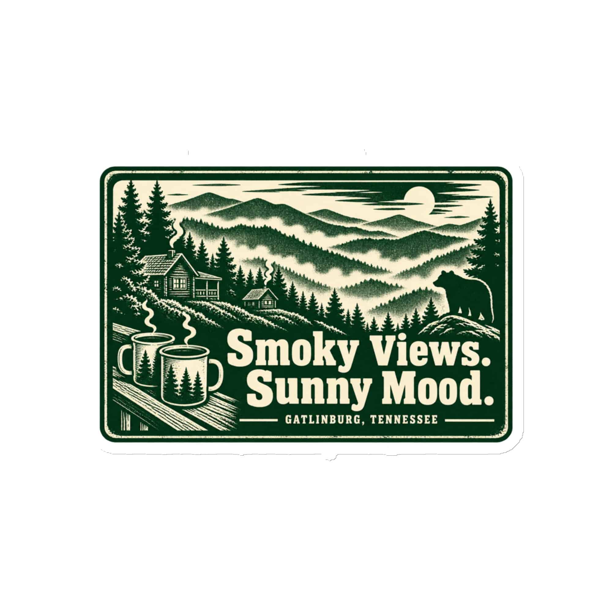 Gatlinburg and the Smokies Die-Cut Magnet: Smoky Views. Sunny Mood, Forest Ink Stamp