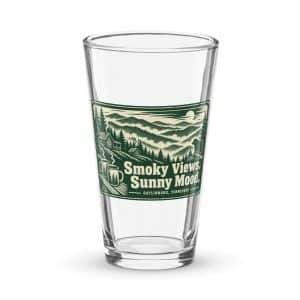 Gatlinburg and the Smokies Pint Glass: Smoky Views. Sunny Mood, Forest Ink Stamp - 16 oz - Main