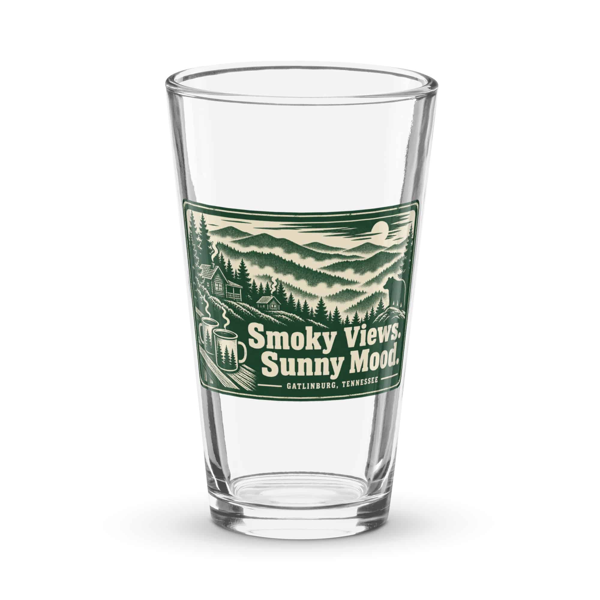 Gatlinburg and the Smokies Pint Glass: Smoky Views. Sunny Mood, Forest Ink Stamp