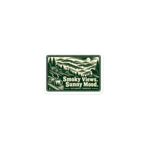 Gatlinburg and the Smokies Vinyl Sticker: Smoky Views. Sunny Mood, Forest Ink Stamp - 3″×3″ - Main