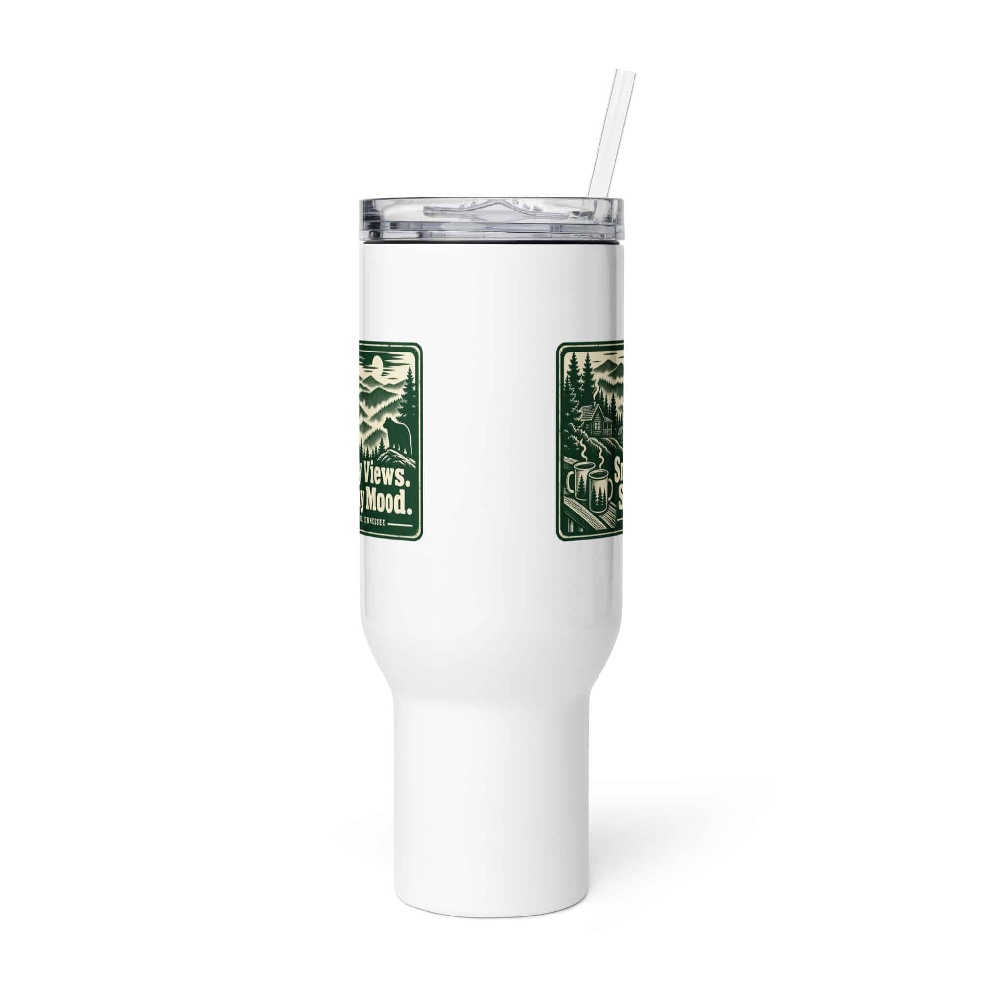Gatlinburg and the Smokies Travel Mug: Smoky Views. Sunny Mood, Forest Ink Stamp