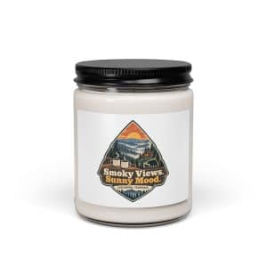 Gatlinburg and the Smokies Soy Wax Candle: Smoky Views. Sunny Mood, Scenic Shield Badge - 9oz - Main