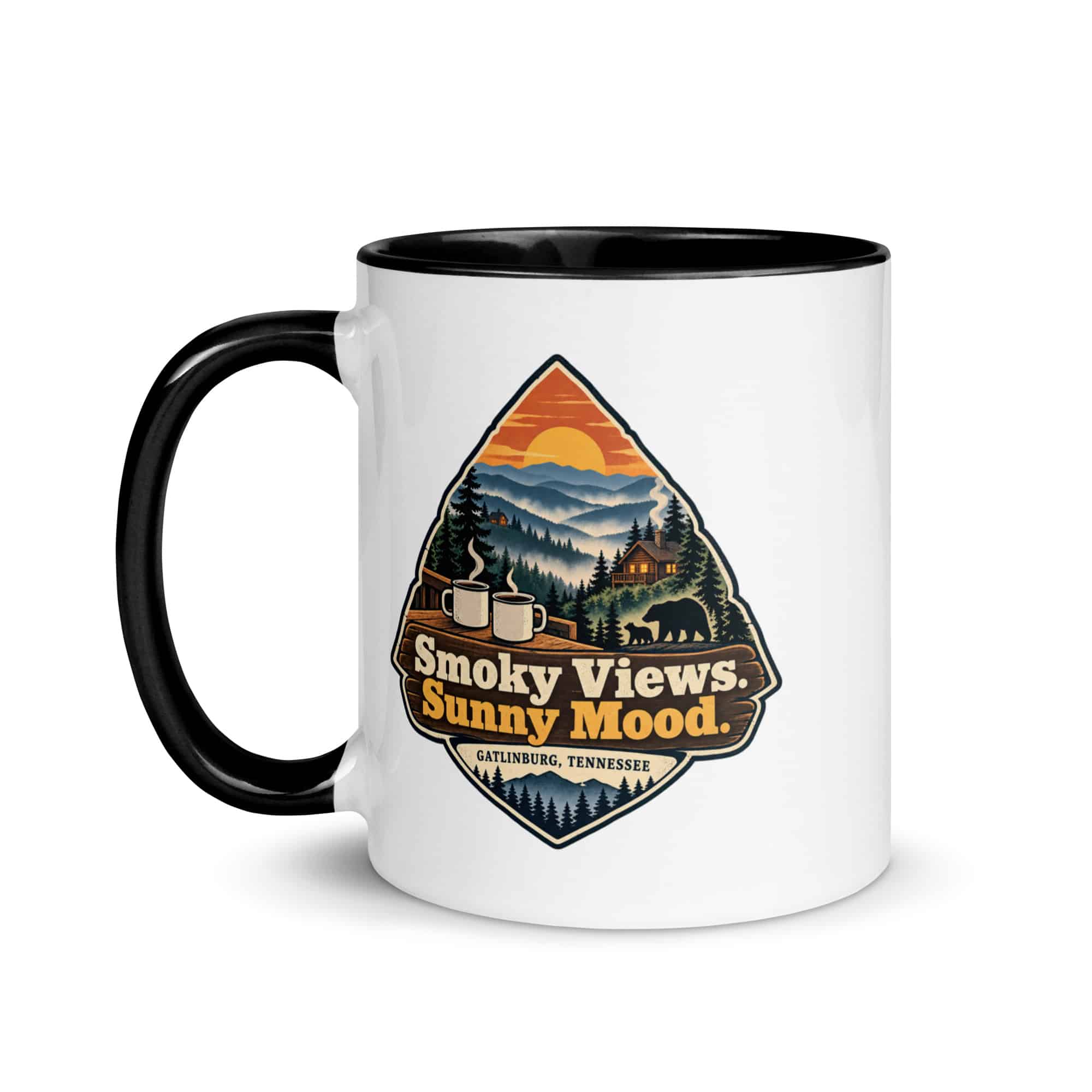 Gatlinburg and the Smokies Color Inside Coffee Mug: Smoky Views. Sunny Mood, Scenic Shield Badge