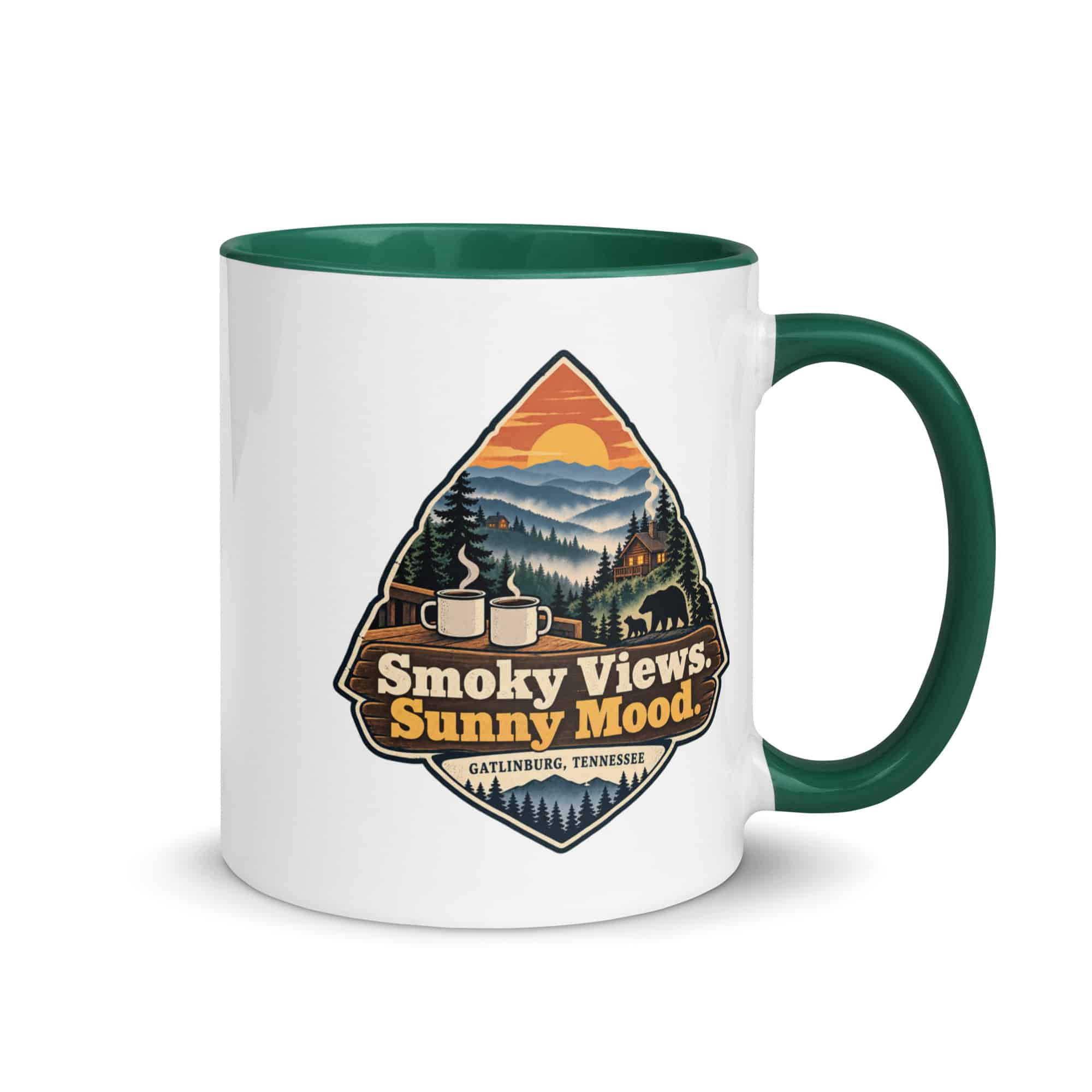 Gatlinburg and the Smokies Color Inside Coffee Mug: Smoky Views. Sunny Mood, Scenic Shield Badge