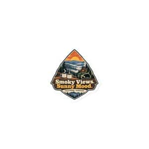 Gatlinburg and the Smokies Die-Cut Magnet: Smoky Views. Sunny Mood, Scenic Shield Badge - 3″×3″ - Main
