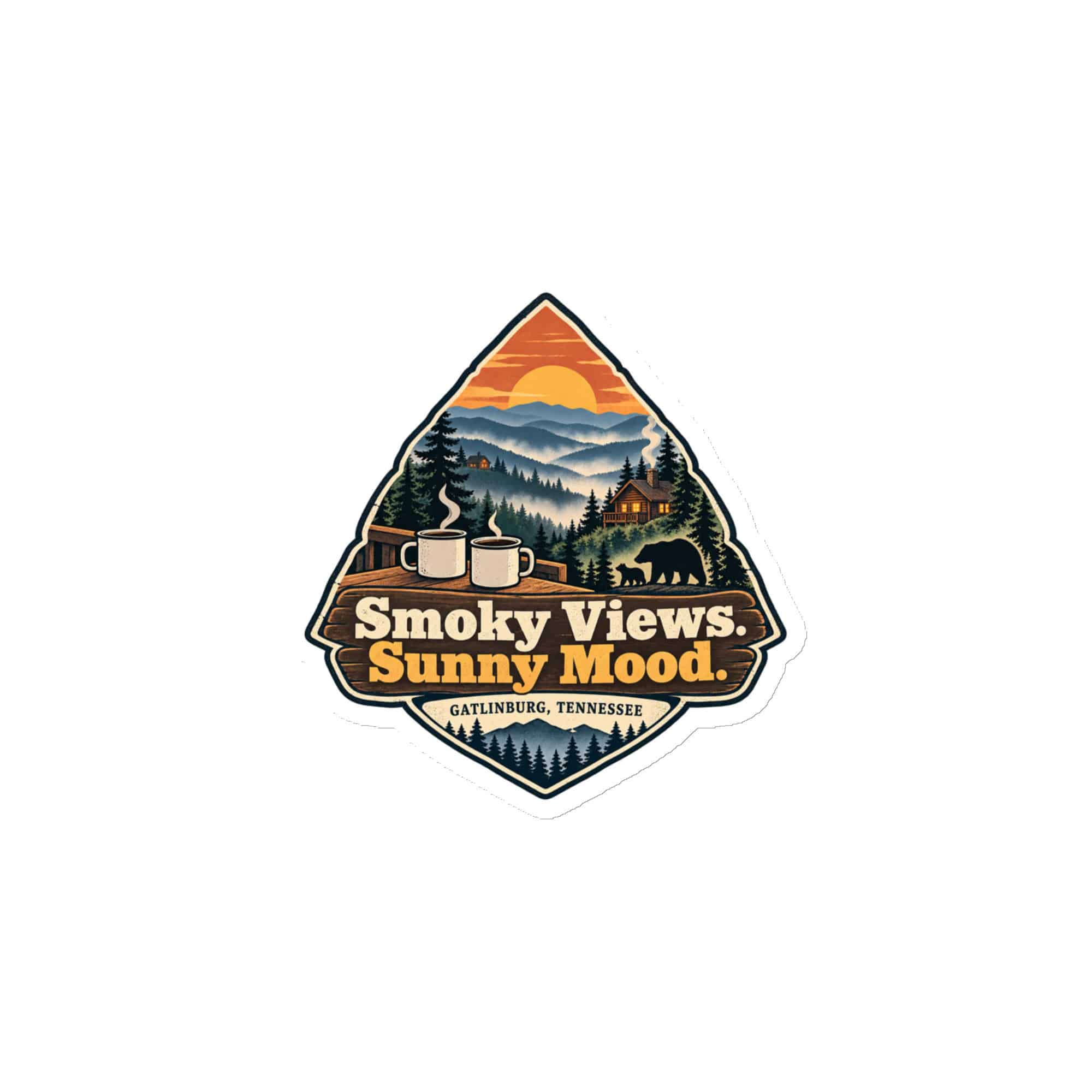 Gatlinburg and the Smokies Die-Cut Magnet: Smoky Views. Sunny Mood, Scenic Shield Badge