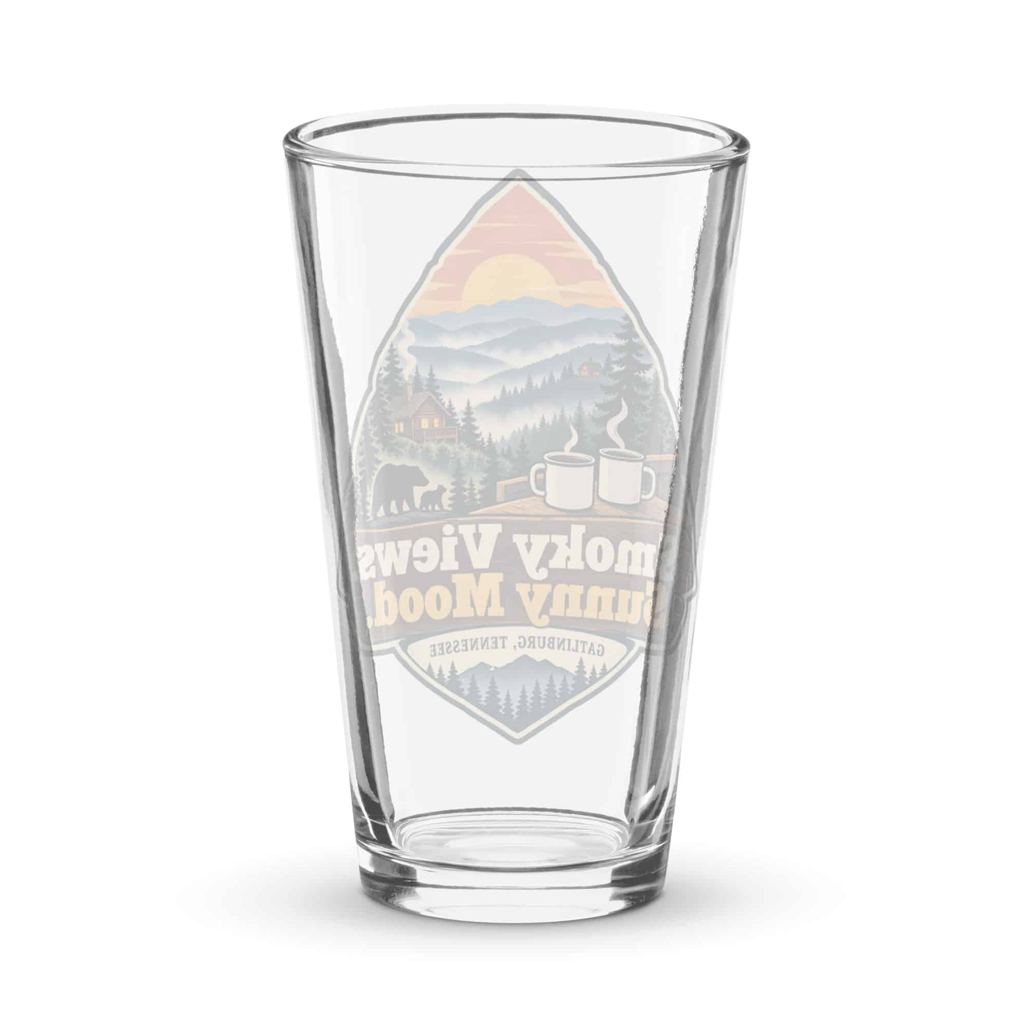 Gatlinburg and the Smokies Pint Glass: Smoky Views. Sunny Mood, Scenic Shield Badge