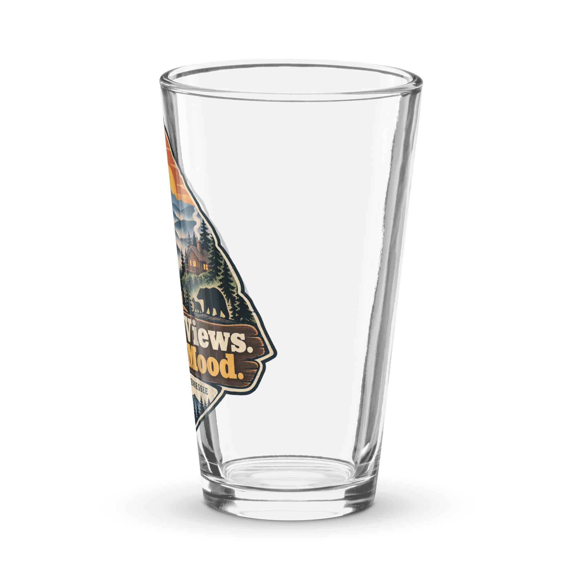 Gatlinburg and the Smokies Pint Glass: Smoky Views. Sunny Mood, Scenic Shield Badge