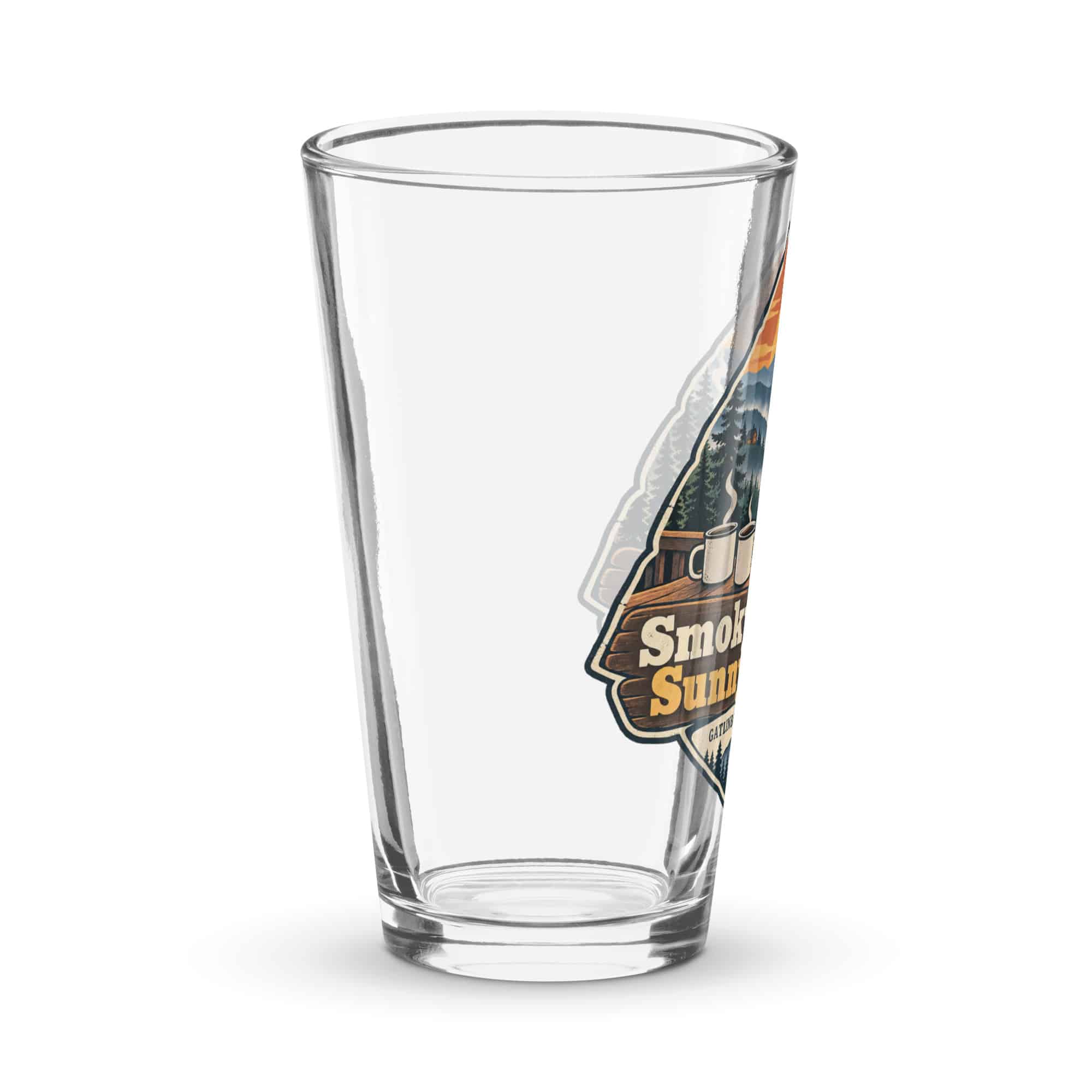 Gatlinburg and the Smokies Pint Glass: Smoky Views. Sunny Mood, Scenic Shield Badge