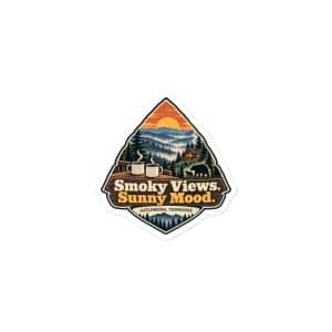 Gatlinburg and the Smokies Vinyl Sticker: Smoky Views. Sunny Mood, Scenic Shield Badge - 3″×3″ - Main