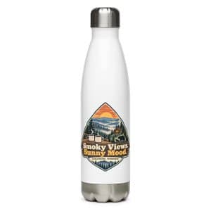 Gatlinburg and the Smokies Stainless Steel Water Bottle: Smoky Views. Sunny Mood, Scenic Shield Badge - 17 oz - Main