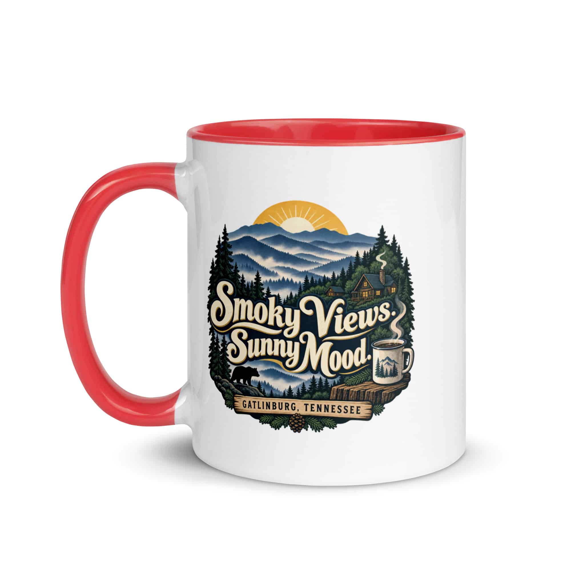 Gatlinburg and the Smokies Color Inside Coffee Mug: Smoky Views. Sunny Mood, Woodland Scenic Lettering