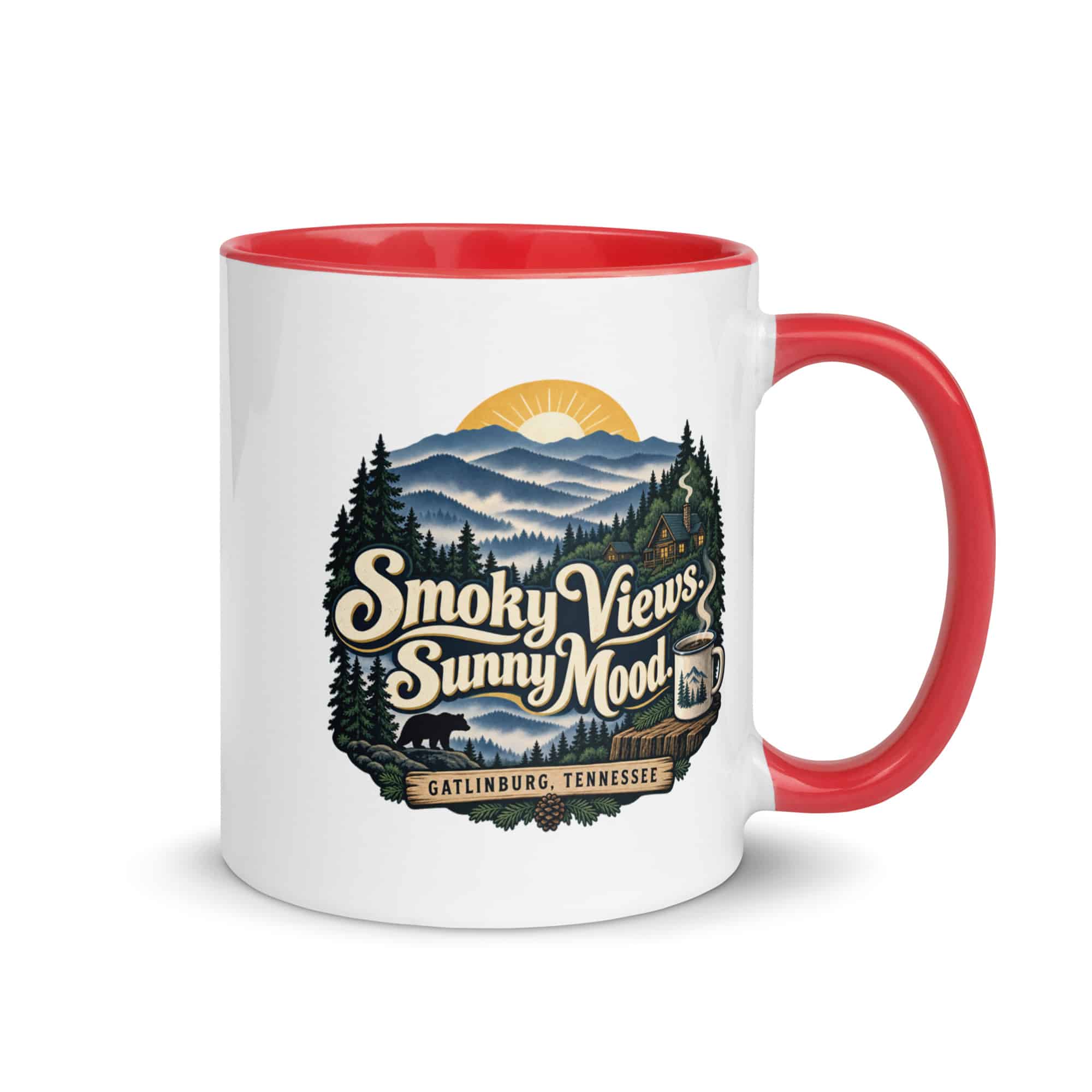 Gatlinburg and the Smokies Color Inside Coffee Mug: Smoky Views. Sunny Mood, Woodland Scenic Lettering
