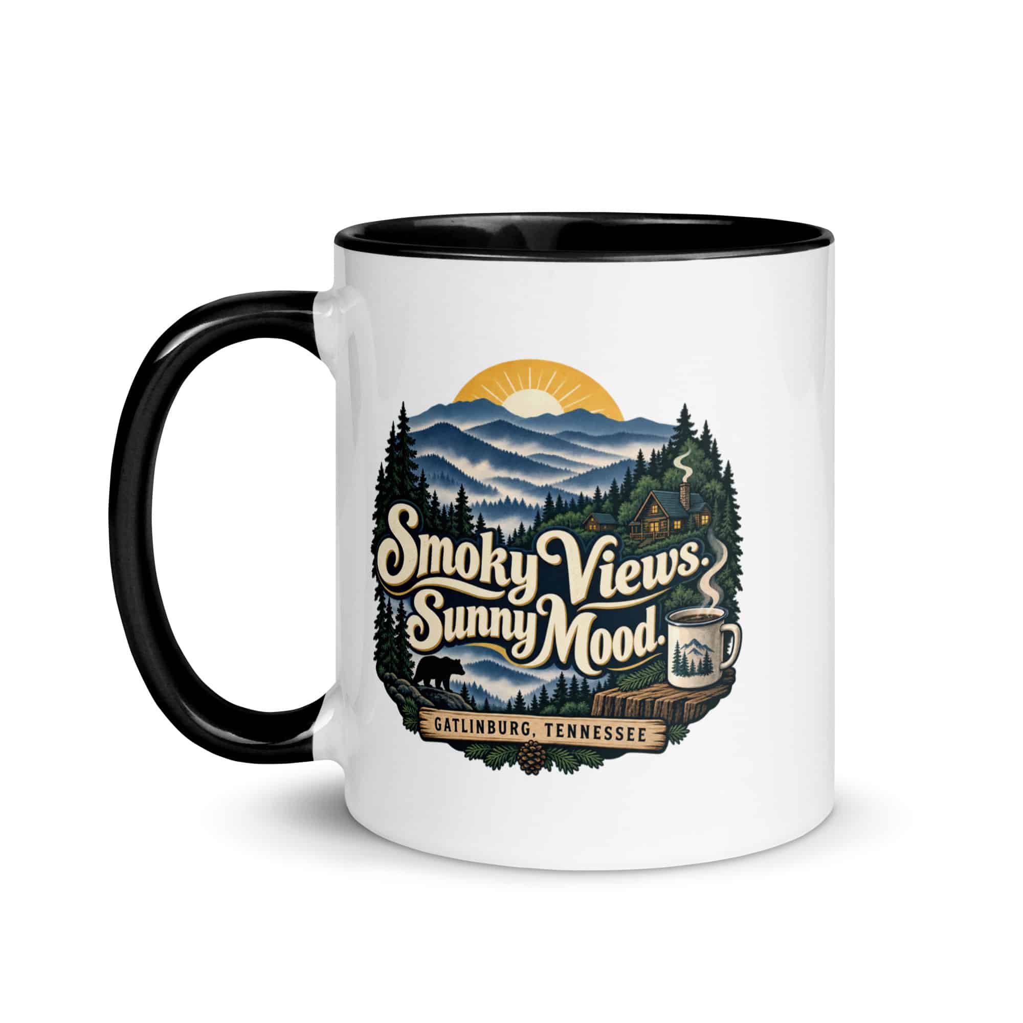 Gatlinburg and the Smokies Color Inside Coffee Mug: Smoky Views. Sunny Mood, Woodland Scenic Lettering