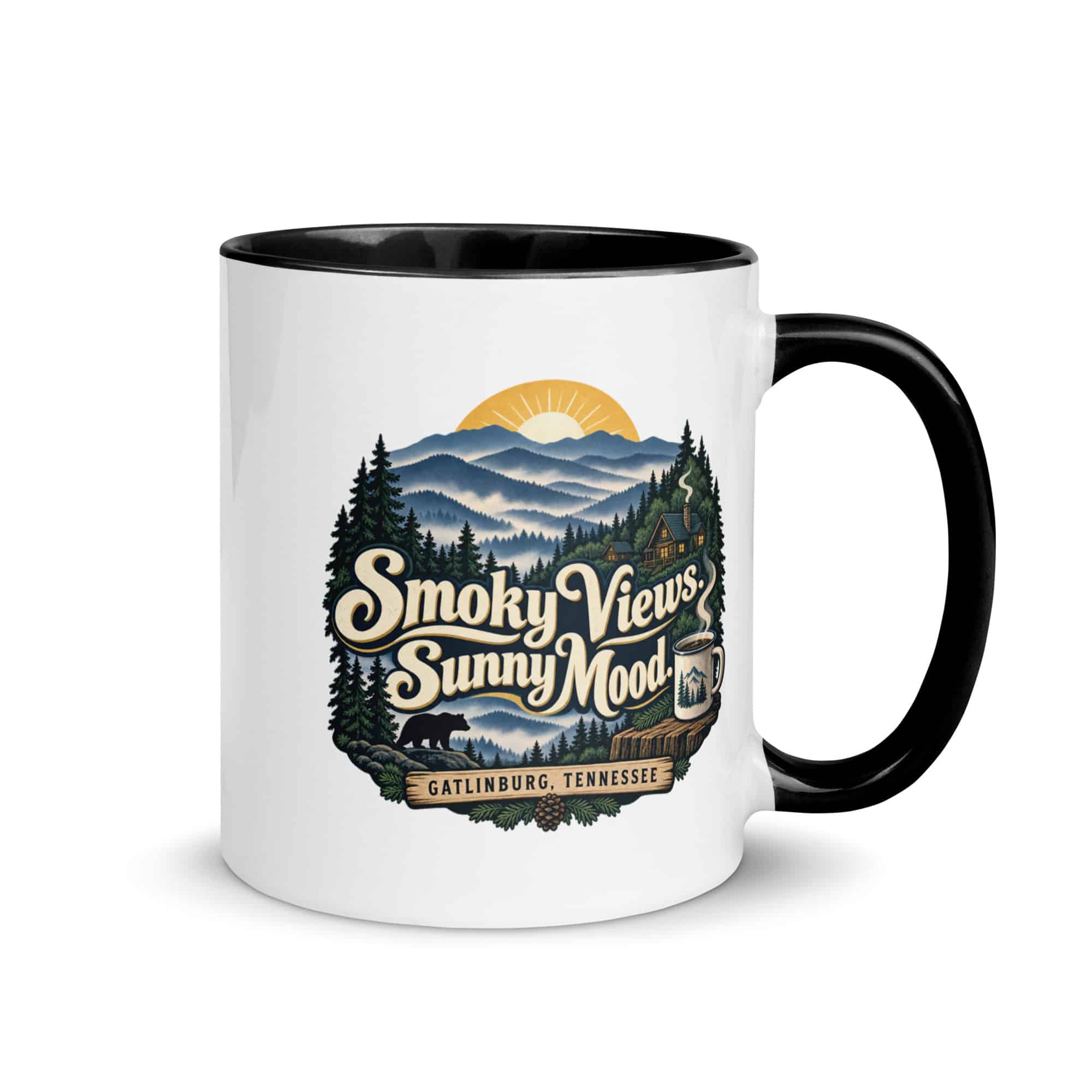 Gatlinburg and the Smokies Color Inside Coffee Mug: Smoky Views. Sunny Mood, Woodland Scenic Lettering