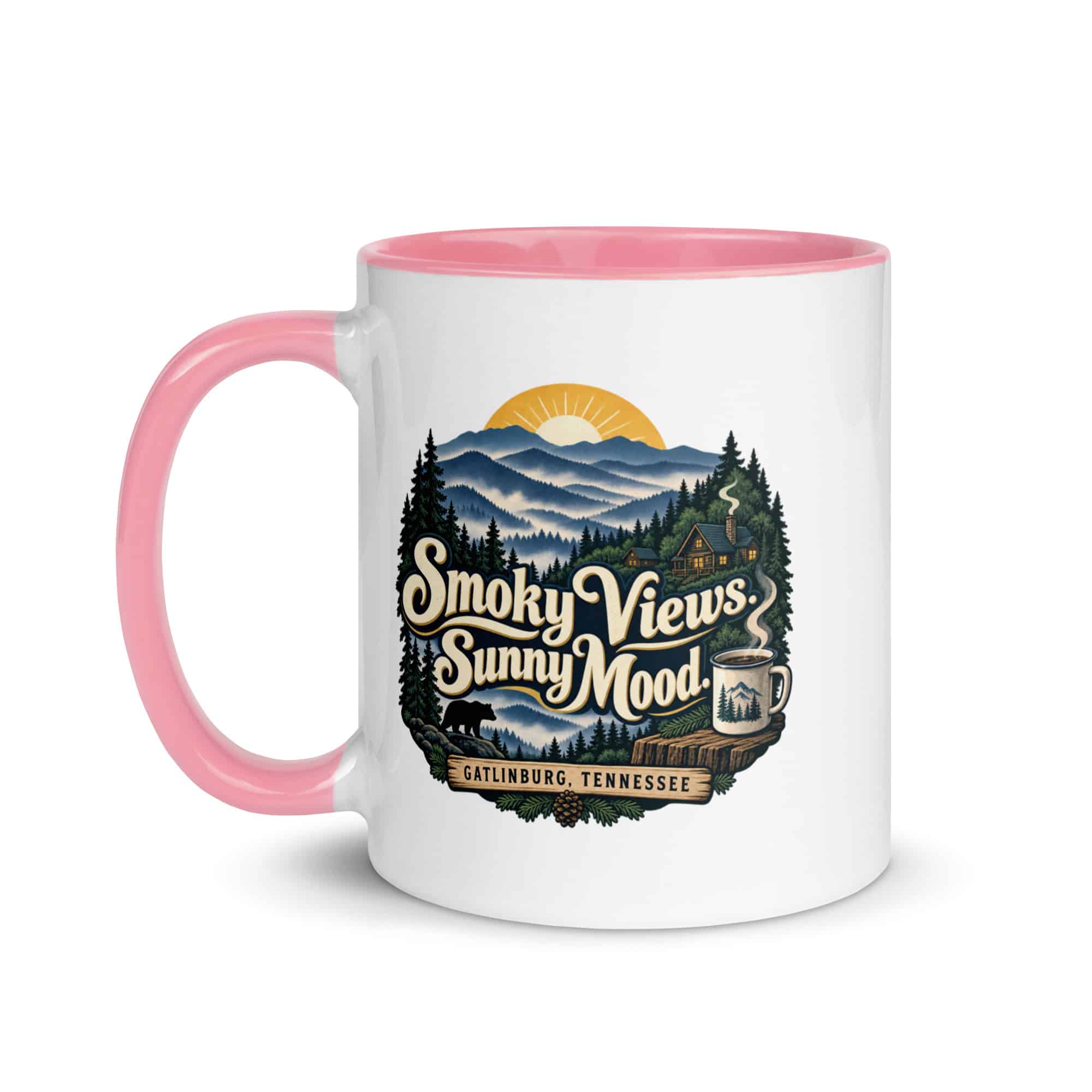Gatlinburg and the Smokies Color Inside Coffee Mug: Smoky Views. Sunny Mood, Woodland Scenic Lettering