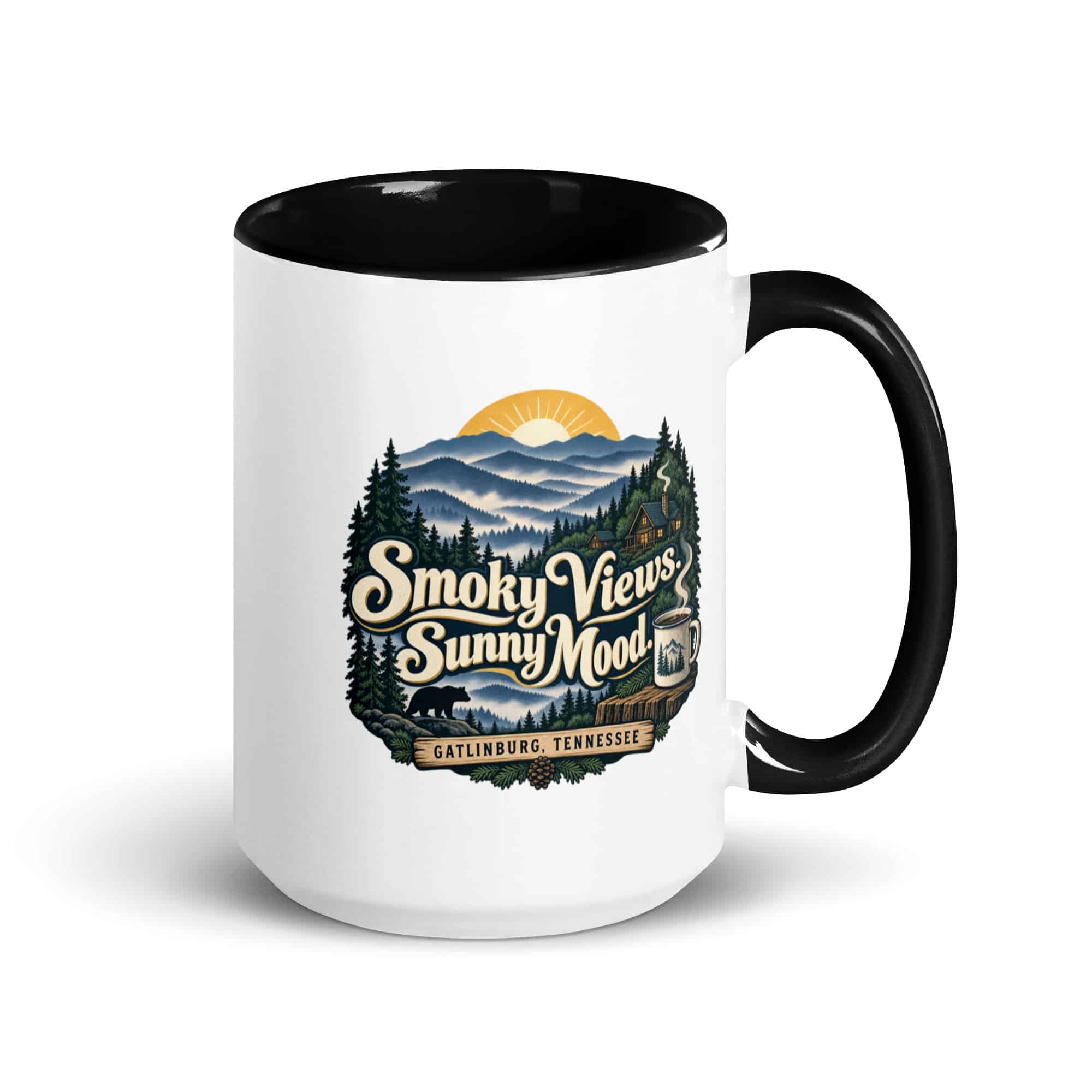 Gatlinburg and the Smokies Color Inside Coffee Mug: Smoky Views. Sunny Mood, Woodland Scenic Lettering