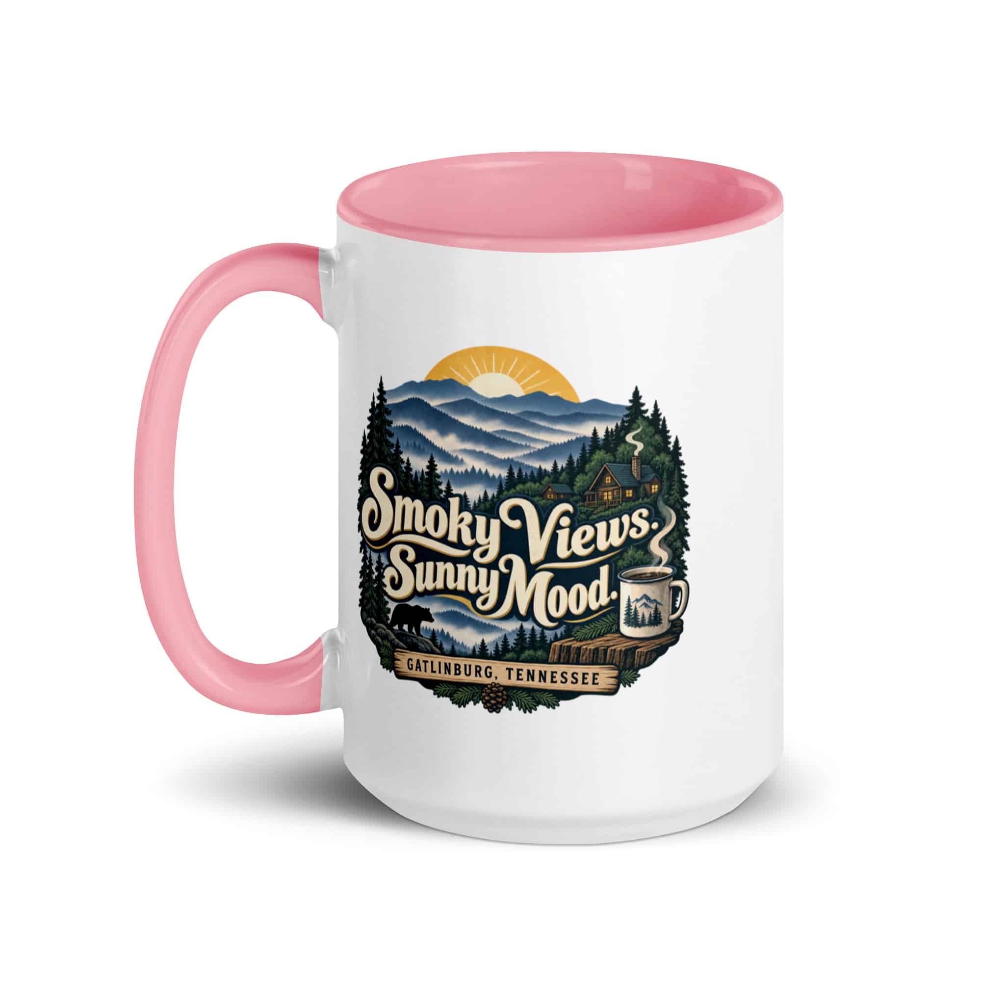 Gatlinburg and the Smokies Color Inside Coffee Mug: Smoky Views. Sunny Mood, Woodland Scenic Lettering