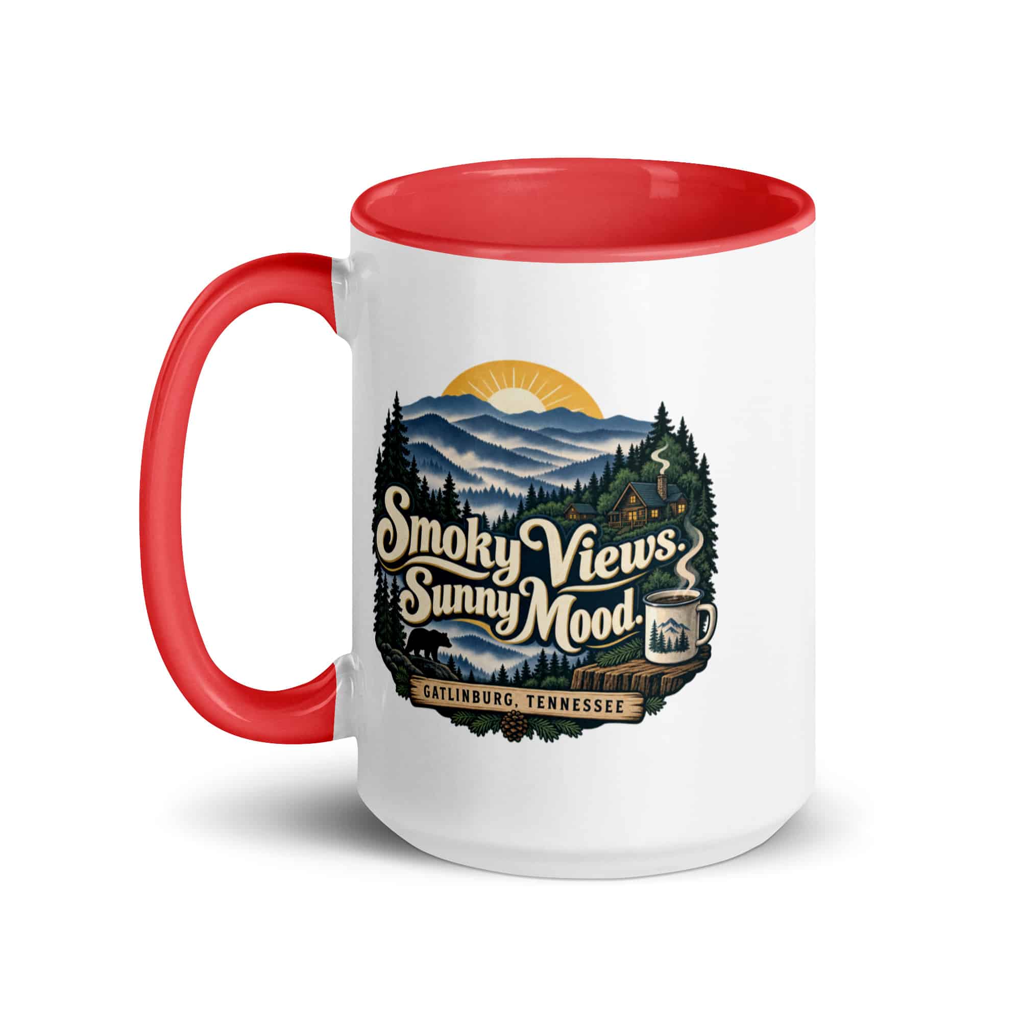 Gatlinburg and the Smokies Color Inside Coffee Mug: Smoky Views. Sunny Mood, Woodland Scenic Lettering