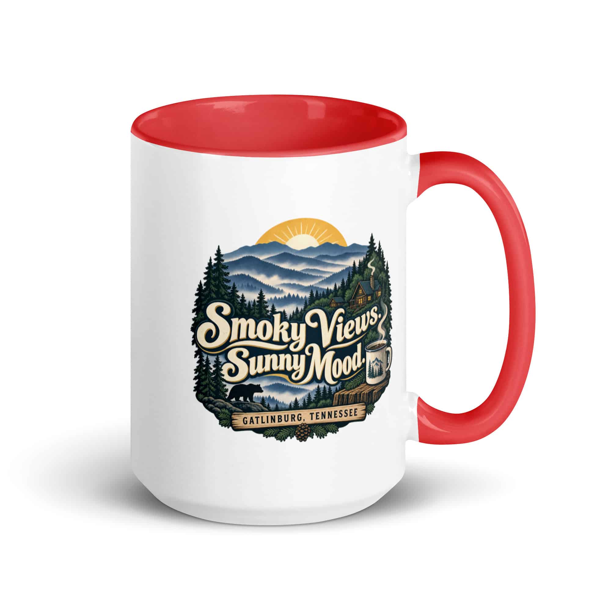 Gatlinburg and the Smokies Color Inside Coffee Mug: Smoky Views. Sunny Mood, Woodland Scenic Lettering