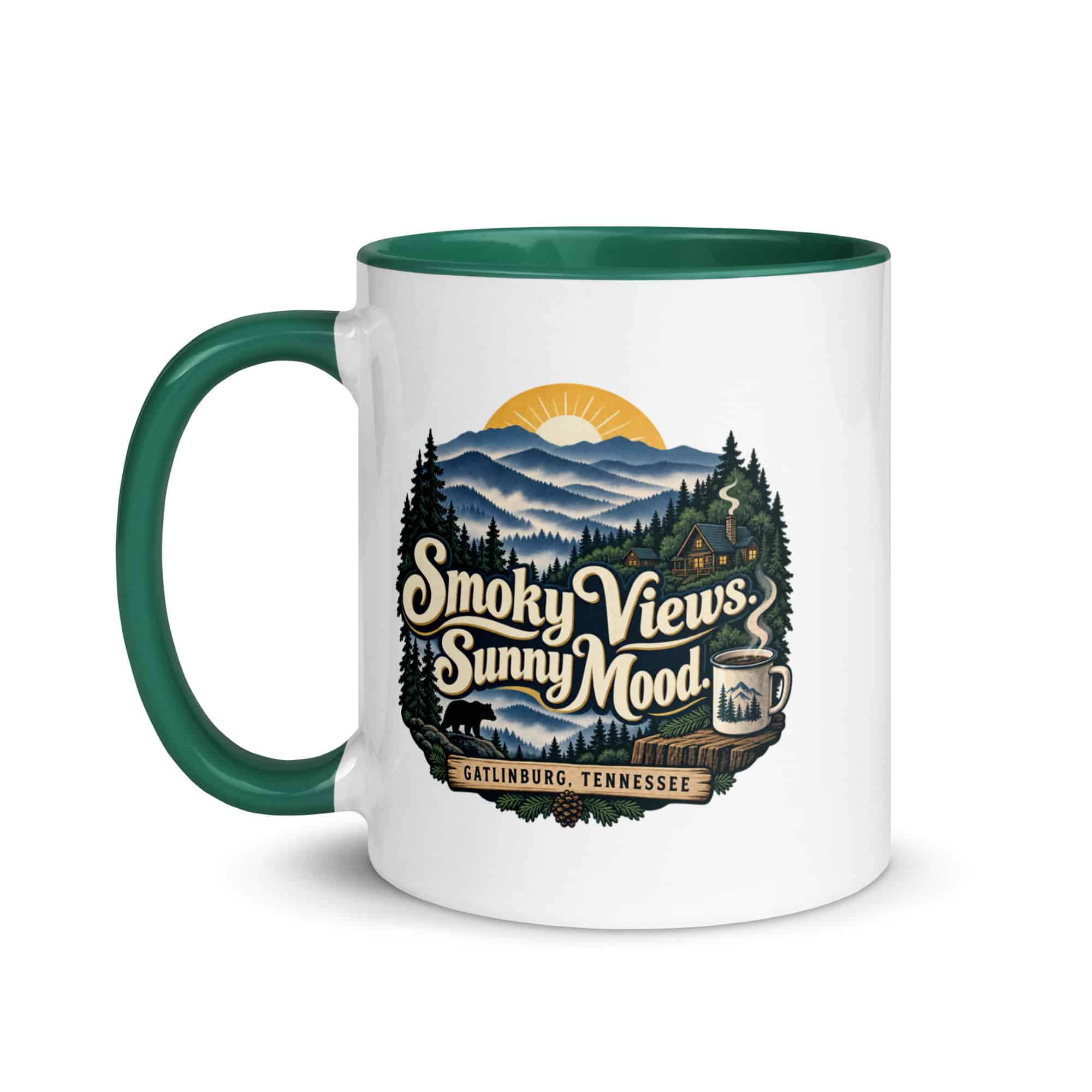 Gatlinburg and the Smokies Color Inside Coffee Mug: Smoky Views. Sunny Mood, Woodland Scenic Lettering