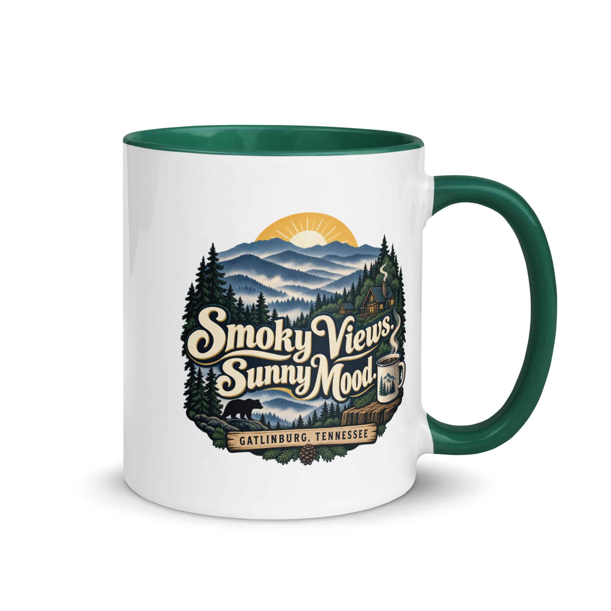 Gatlinburg and the Smokies Color Inside Coffee Mug: Smoky Views. Sunny Mood, Woodland Scenic Lettering