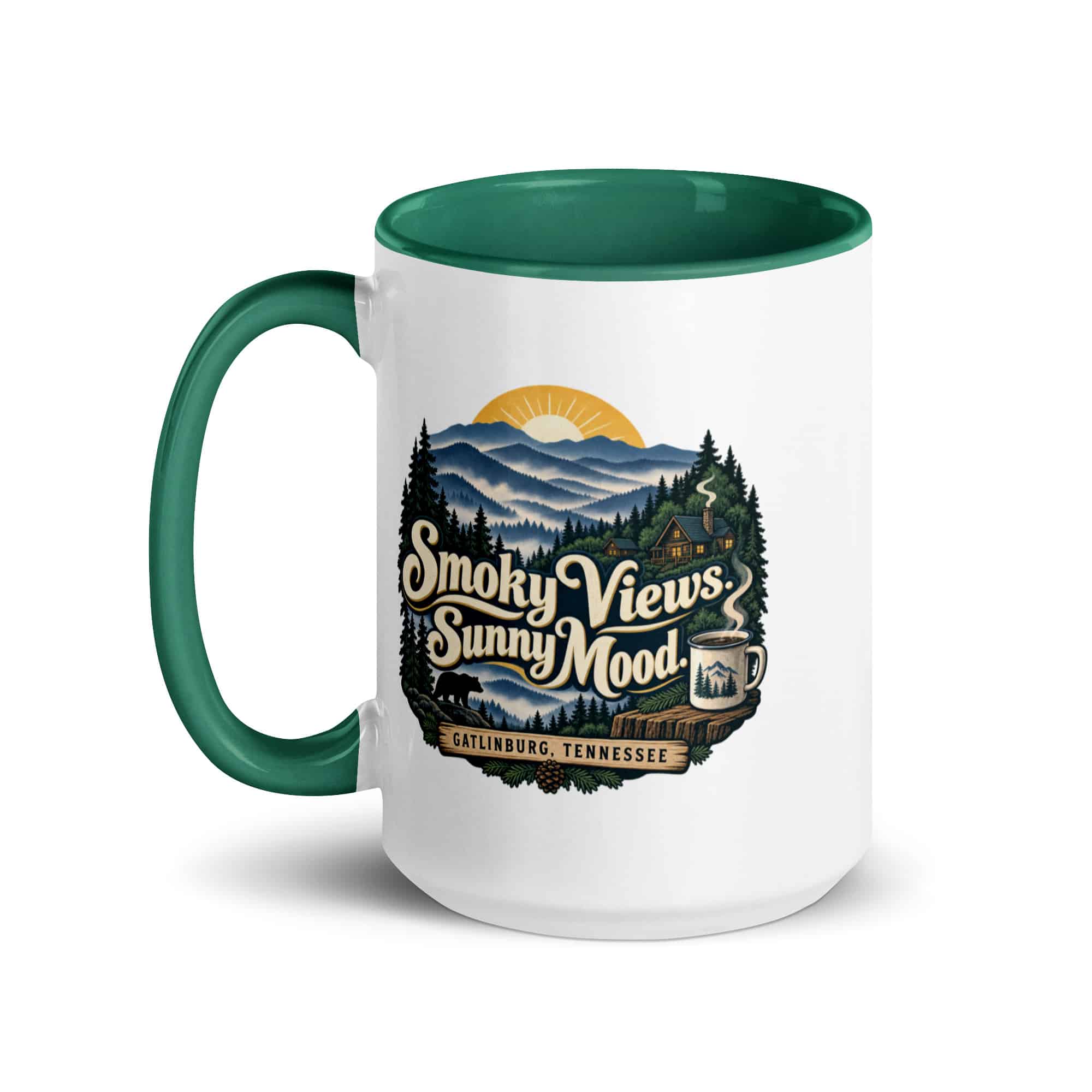 Gatlinburg and the Smokies Color Inside Coffee Mug: Smoky Views. Sunny Mood, Woodland Scenic Lettering