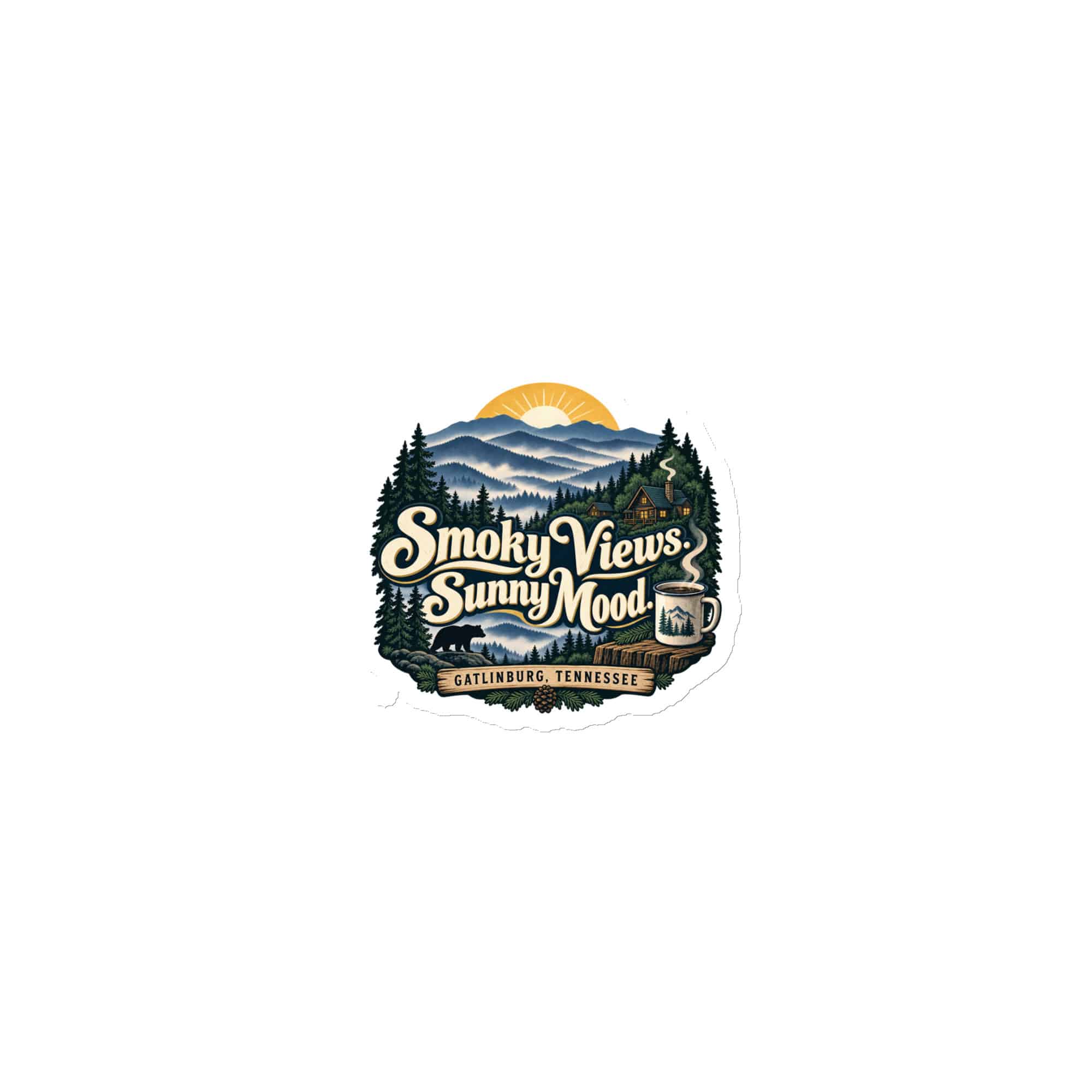 Gatlinburg and the Smokies Die-Cut Magnet: Smoky Views. Sunny Mood, Woodland Scenic Lettering